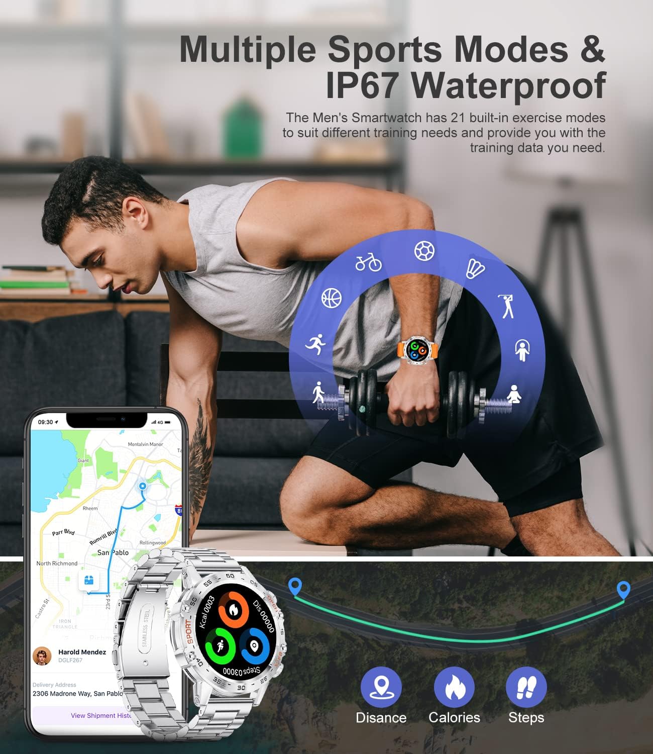 Detalle de Military Smart Watch for Men (IP67) with Bluetooth voice calls, heart rate, SpO2 & sports tracking