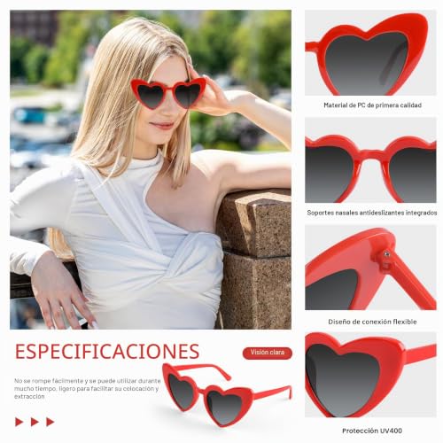 Thumbnail 2 de Bouiexye Paquete de lentes de sol en forma de corazón para despedida de soltera (Rojo) – pack de 10