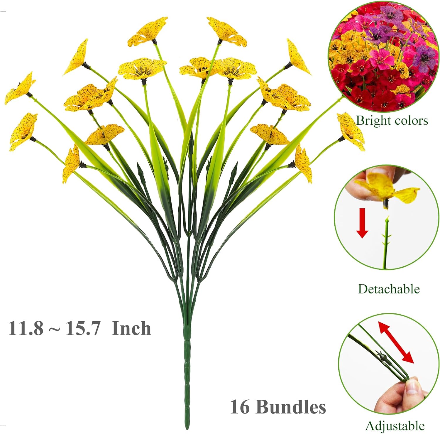 Thumbnail 6 de Kinisty Kunstblumen für Außen: 16 Bündel wetterfeste Balkonpflanzen in Farben für das ganze Jahr