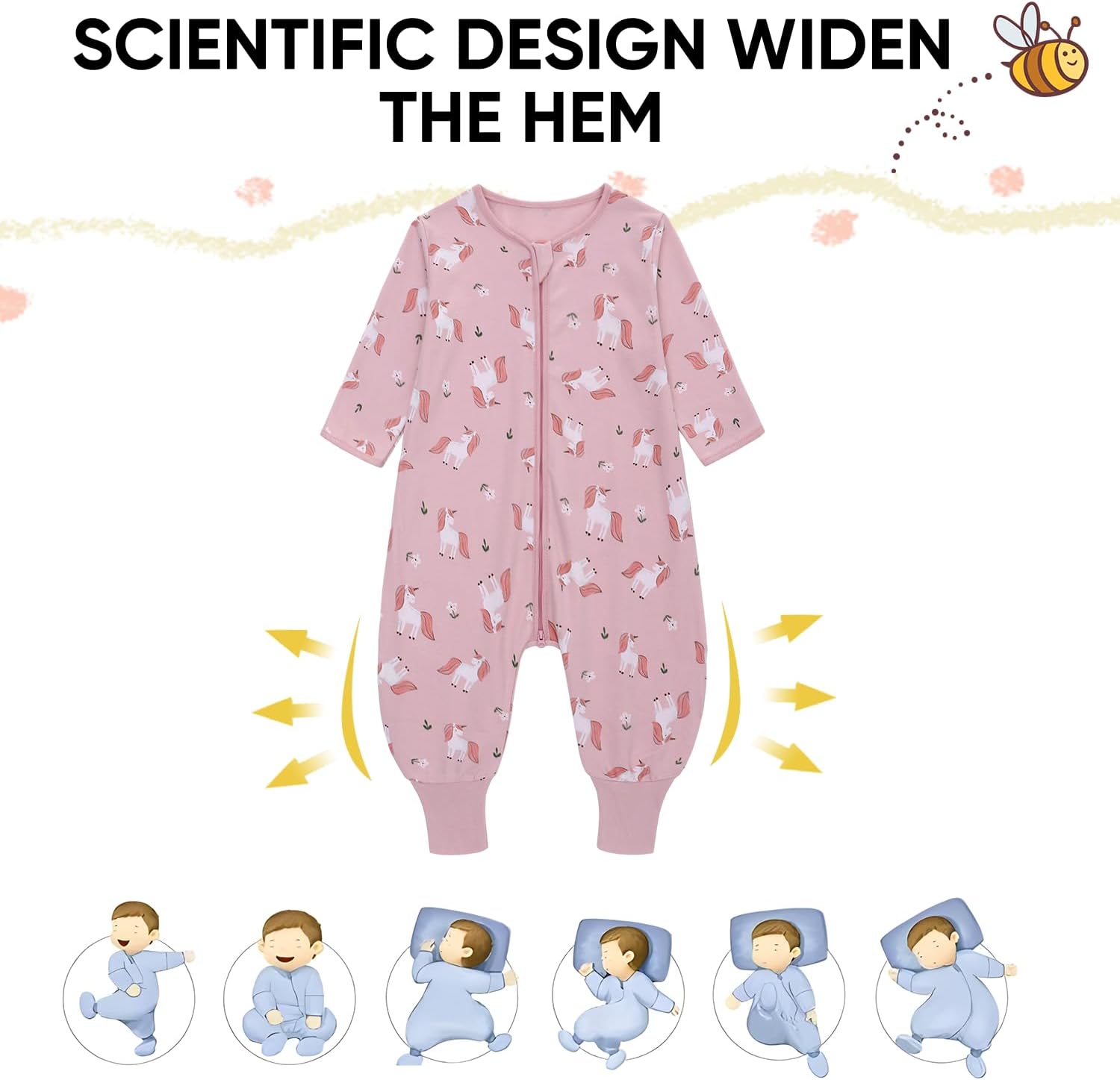 Detalle de Baby Schlafsack Sommer mit Füßen 0,5 Tog aus 100% Baumwolle – mit Ärmeln für Jungen & Mädchen