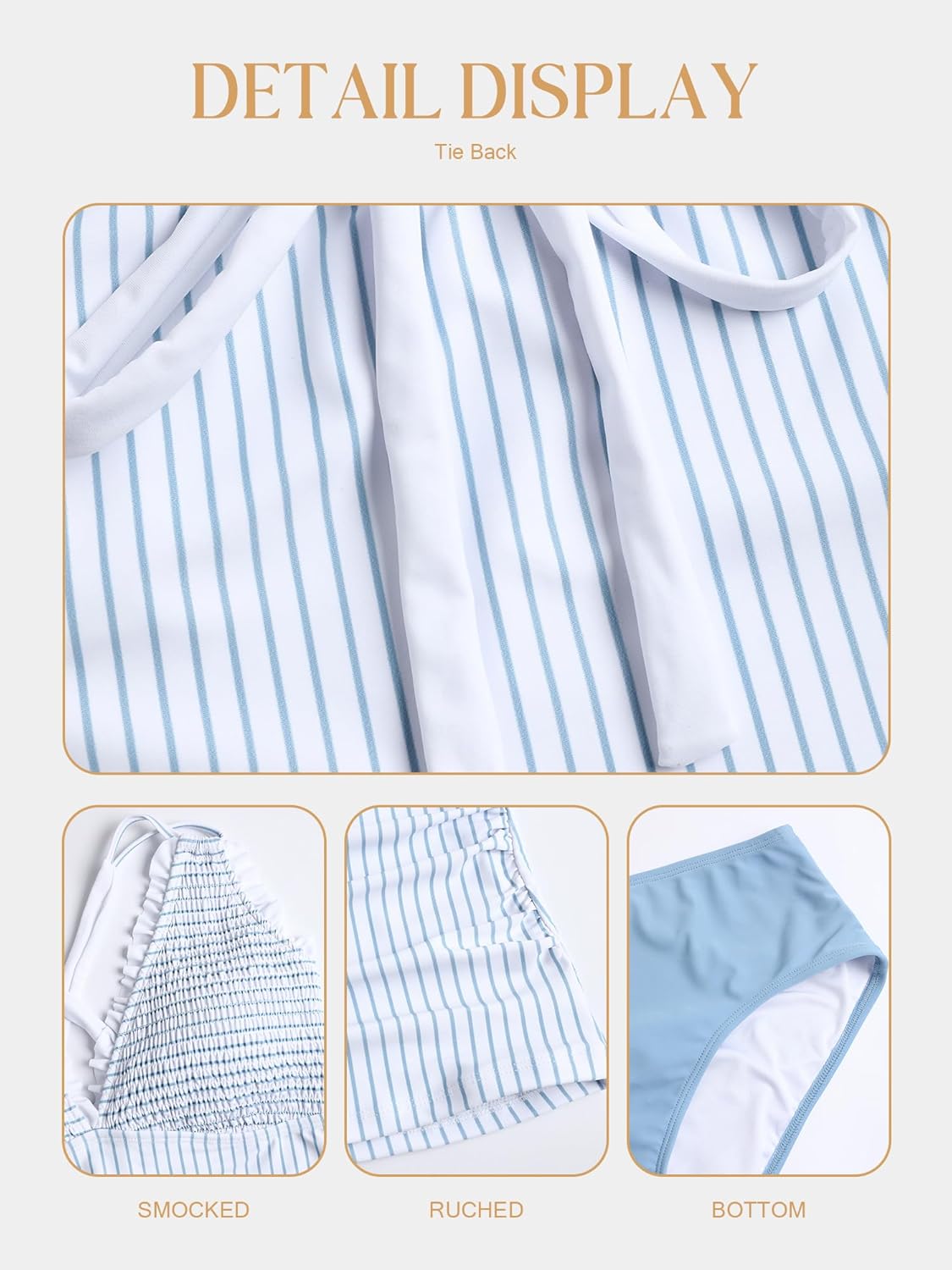 Thumbnail 6 de ZAFUL Women's Tankini Swimsuits Smocked 2 Piece Bathing Suit with Tie Back
