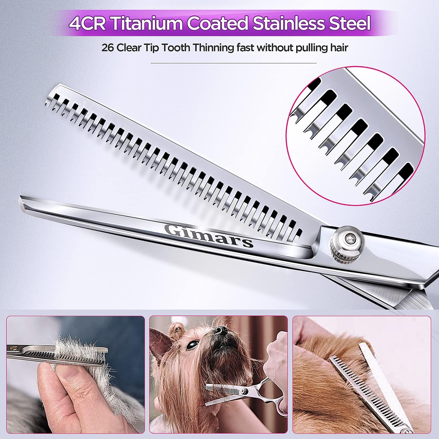 Thumbnail 1 de Gimars 4CR Stainless Steel Safety Round Tip 6 in 1 Pro Dog Grooming Scissors Set (Pink)