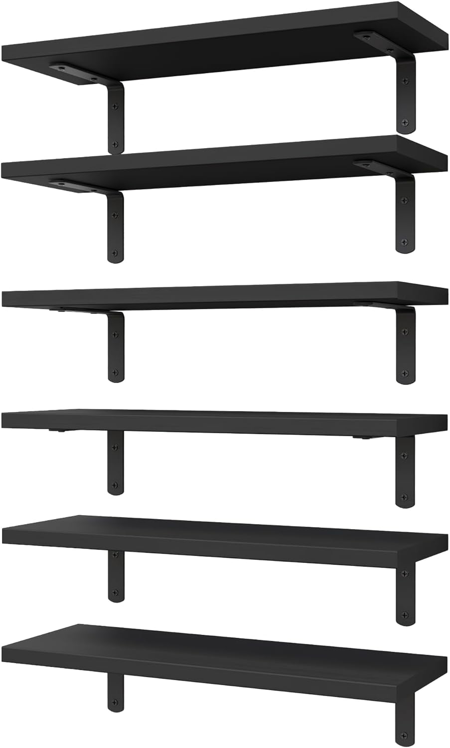 Detalle de WOPITUES Wood Floating Shelves Set of 6 — Black, 16.5 x 6 x 0.6 in, Farmhouse Wall Storage