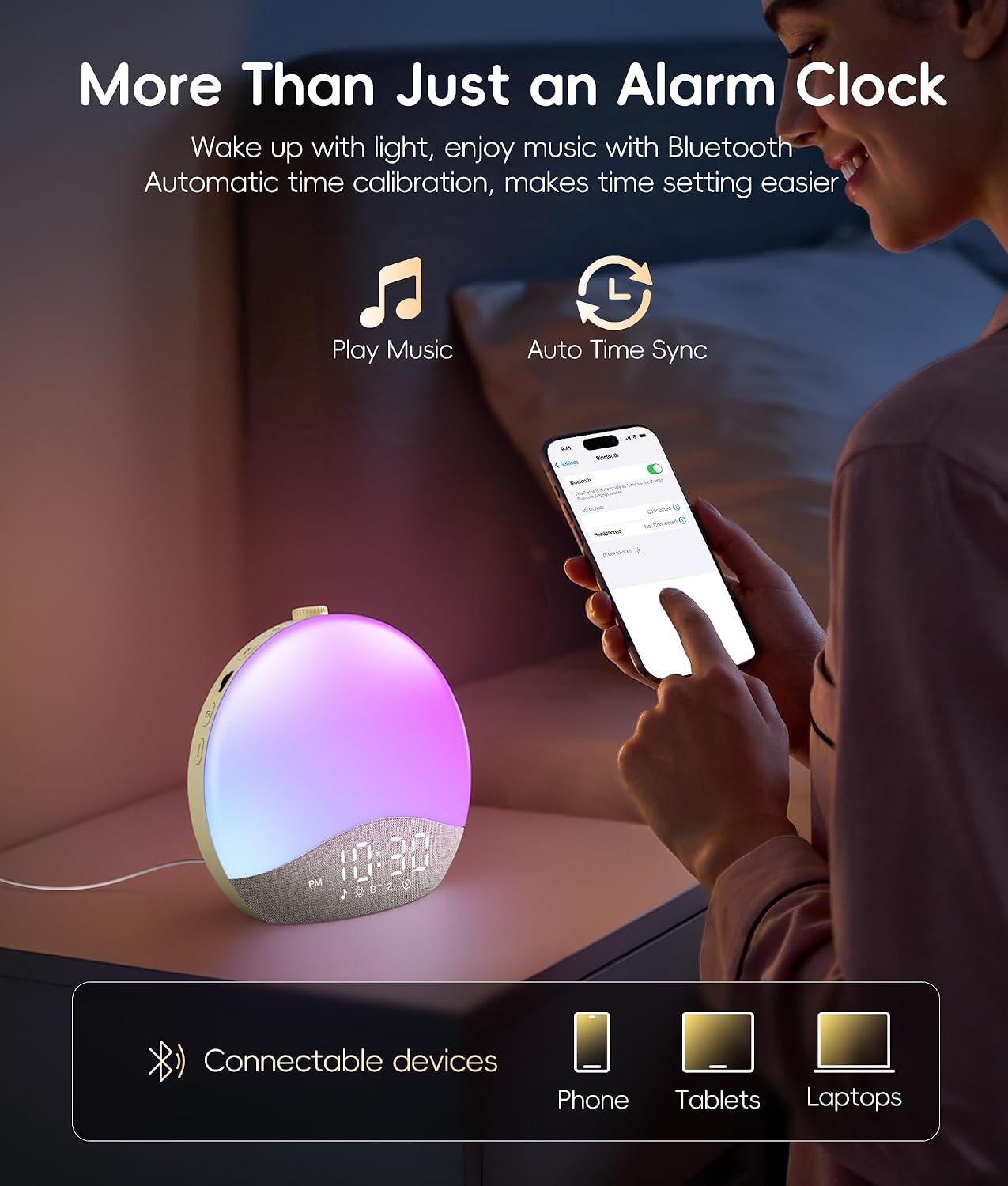 Detalle de ecozy Sunrise Alarm Clock, Bluetooth Time Sync, Wake Up Light