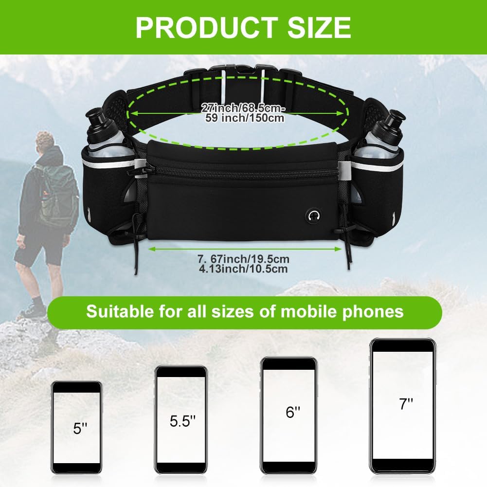 Thumbnail 1 de Flintronic Ceinture Running - Sac Banane Sport Belt avec 2 gourdes, hydratation réglable et rangement smartphone