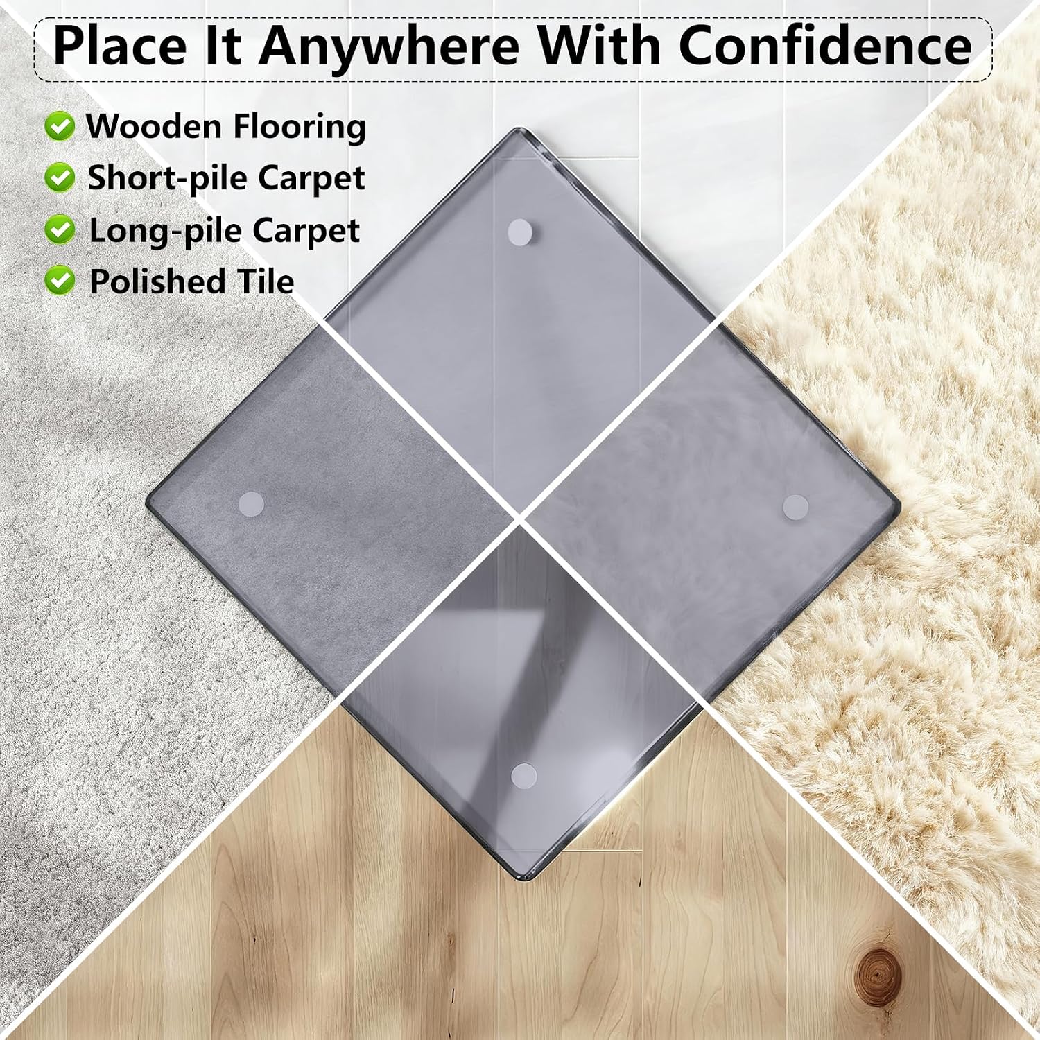 Thumbnail 4 de MYSUNORIA Gray Glass Chair Mat 46x55, 0.19" Tempered Glass, Gray-Tinted