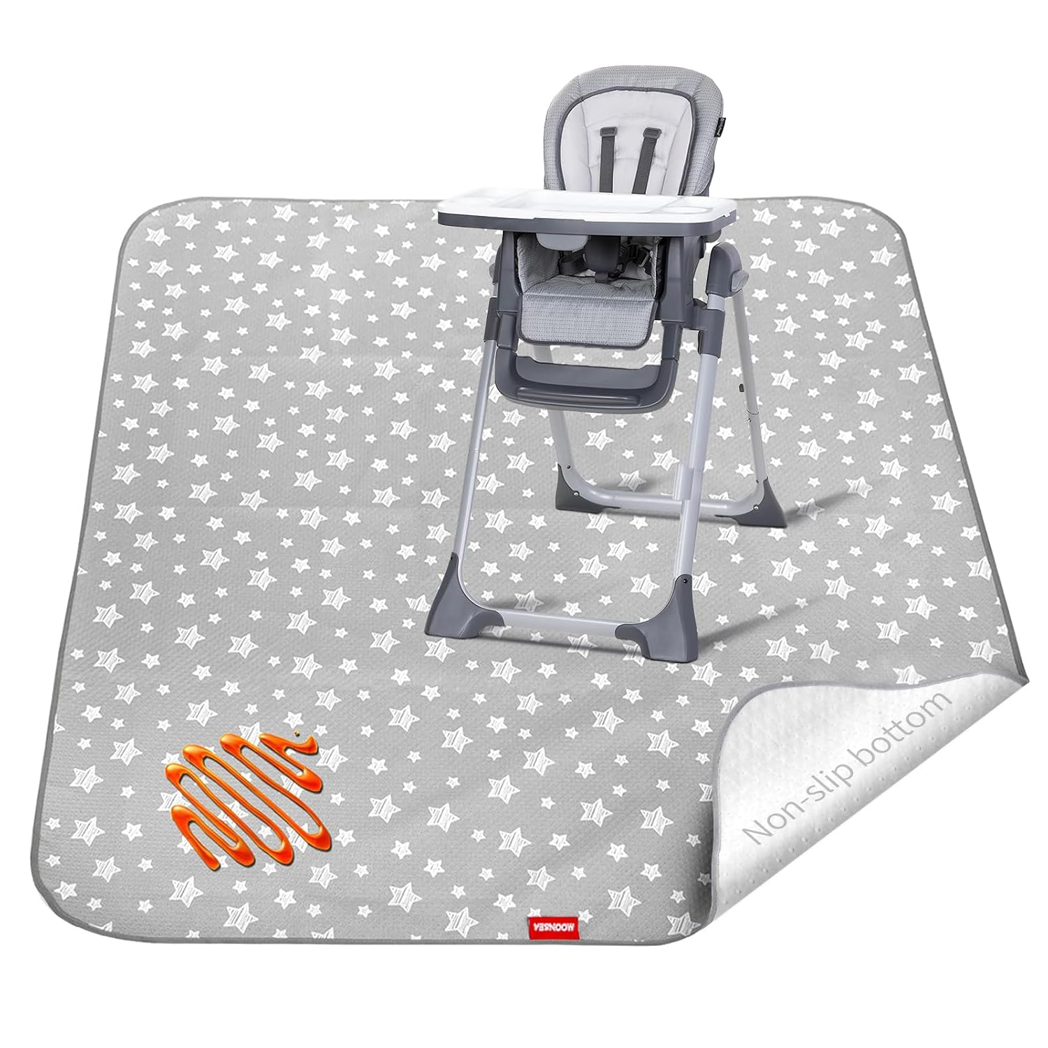 Moonsea Grey Star Splat Mat for High Chairs, 42 x 46 Inches
