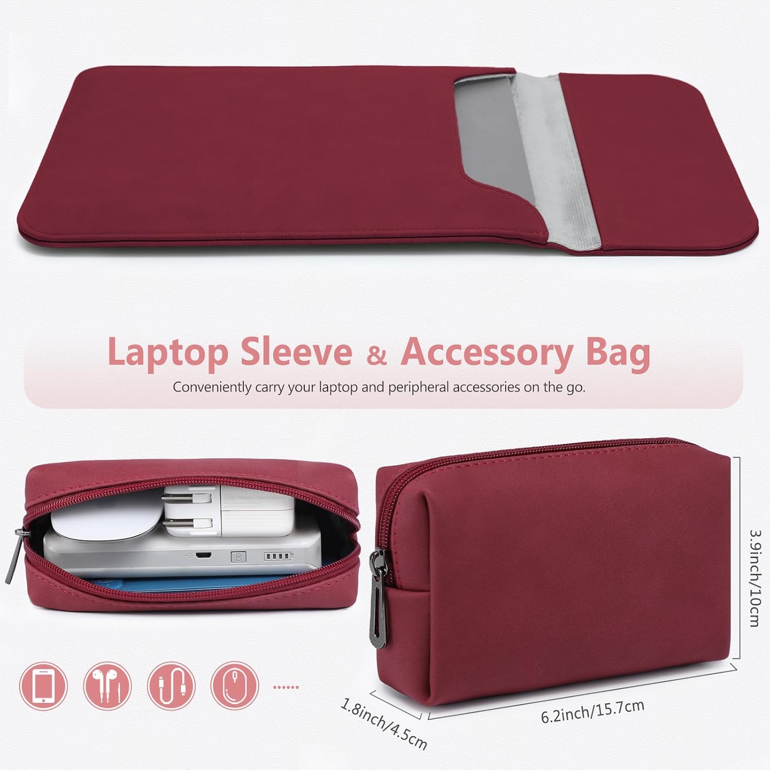 Thumbnail 1 de HYZUO 13.3–14 Inch Laptop Sleeve Case in Faux Suede Leather, Wine Red