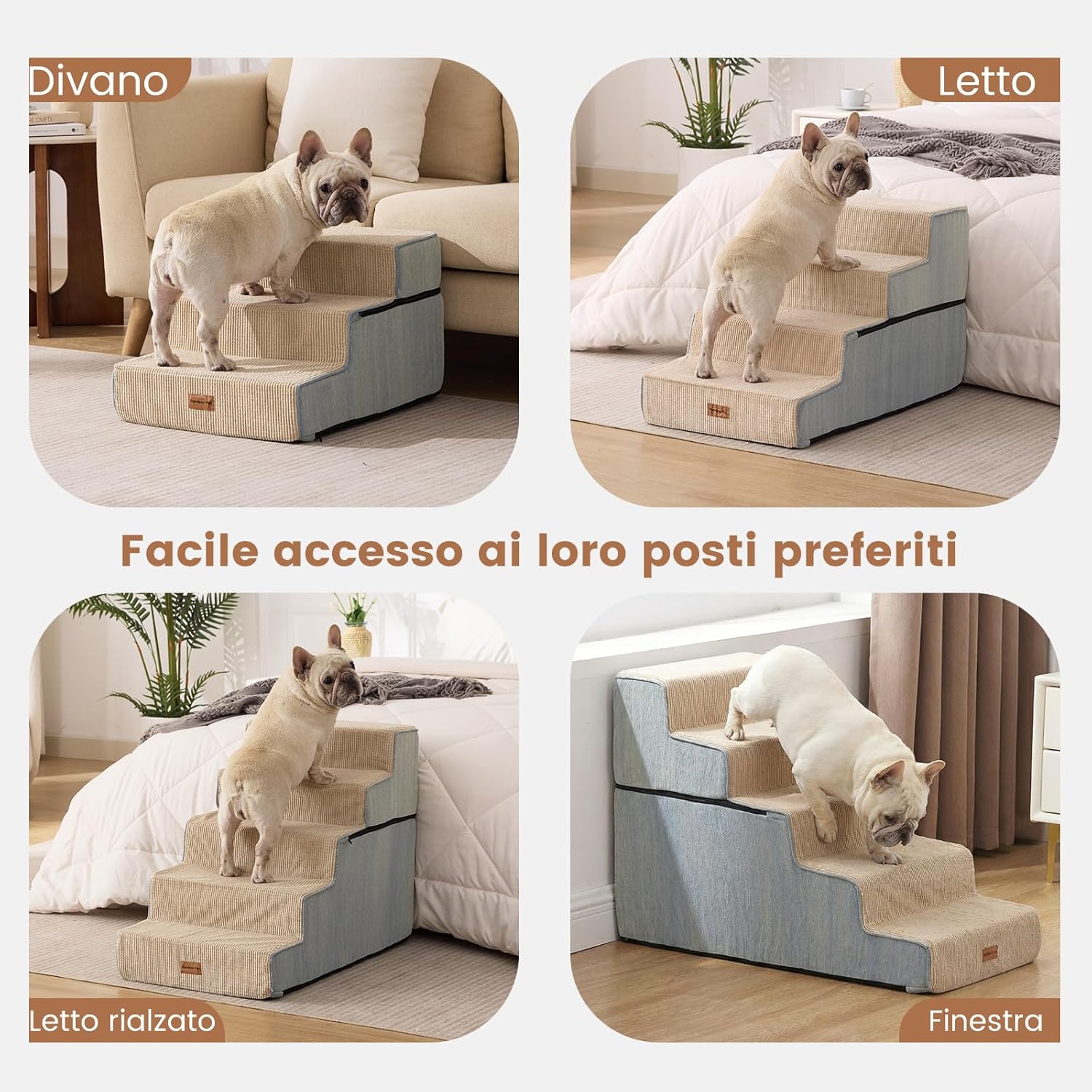 Thumbnail 4 de Gardner Pet Scala per Cani Piccola Taglia a 3 Gradini in Schiuma 35D con rivestimento impermeabile e antiscivolo, Beige