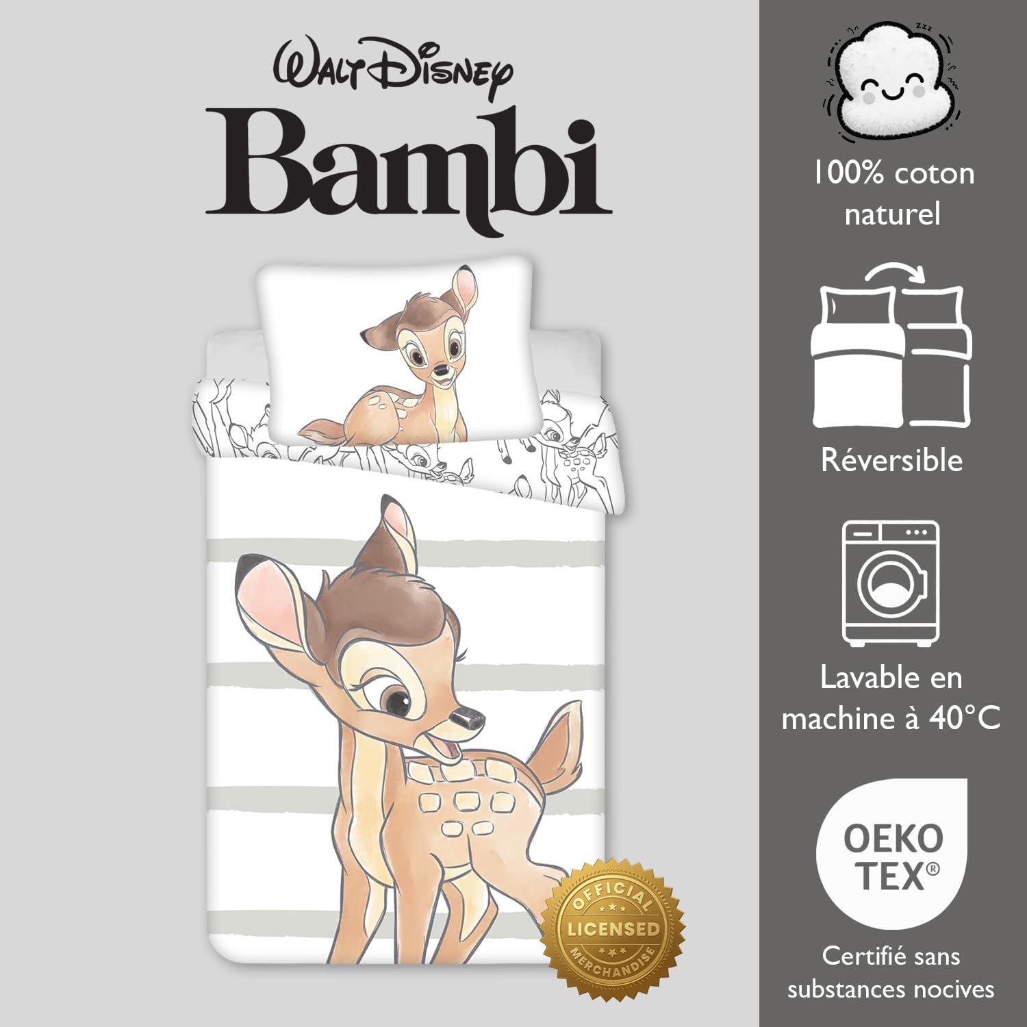 Detalle 2 de Bambi 125_SML Disney Baby Bedding Set, 100 x 135 cm, Reversible Cotton