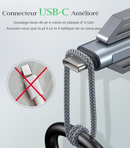 Detalle de Cable USB C AviBrex 2 Pack 1m + 2m: Carga rápida 3.1A y Nylon duradero para múltiples dispositivos