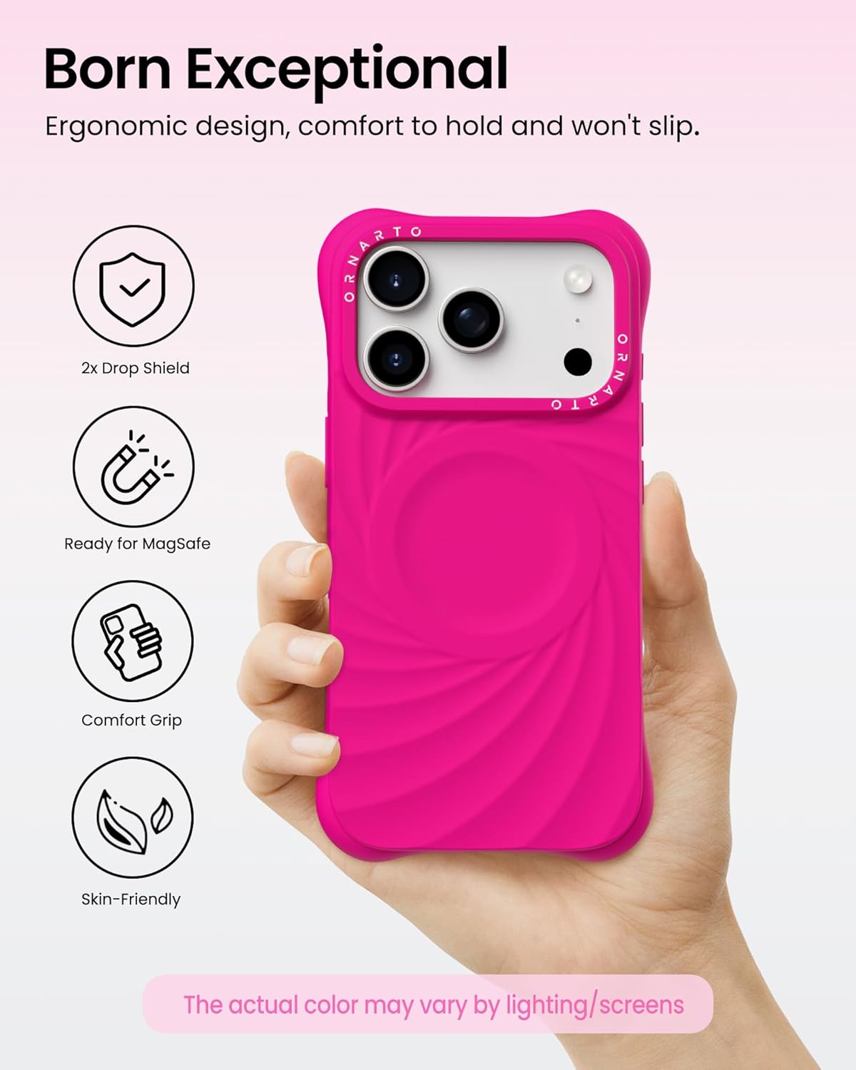 Thumbnail 4 de ORNARTO Vortuxe for iPhone 17 Pro Max Case (6.9") in Hot Pink — 2X MIL-STD Protection, MagSafe Compatible