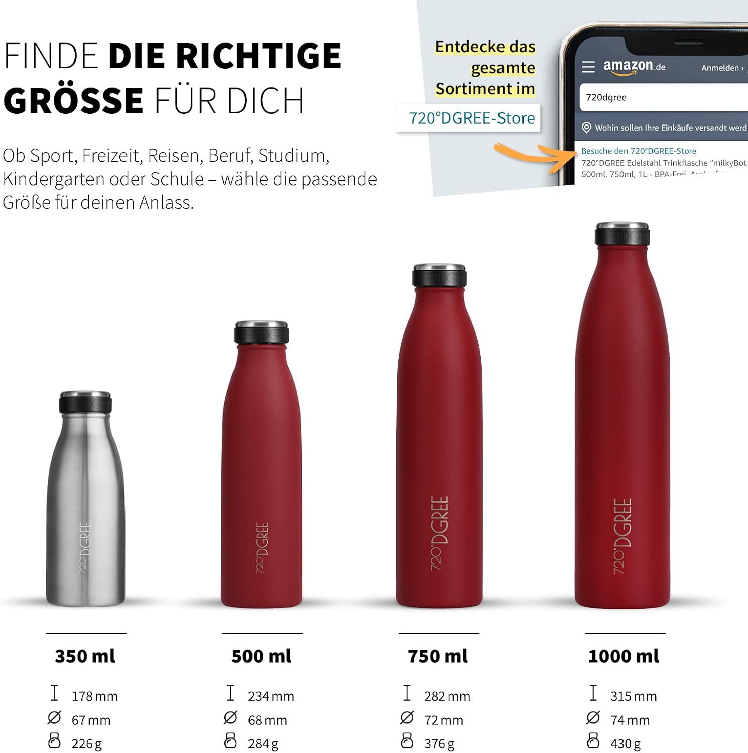 Detalle de 720°DGREE milkyBottle Edelstahl-Trinkflasche (500 ml) – doppelwandig, auslaufsicher & BPA-frei