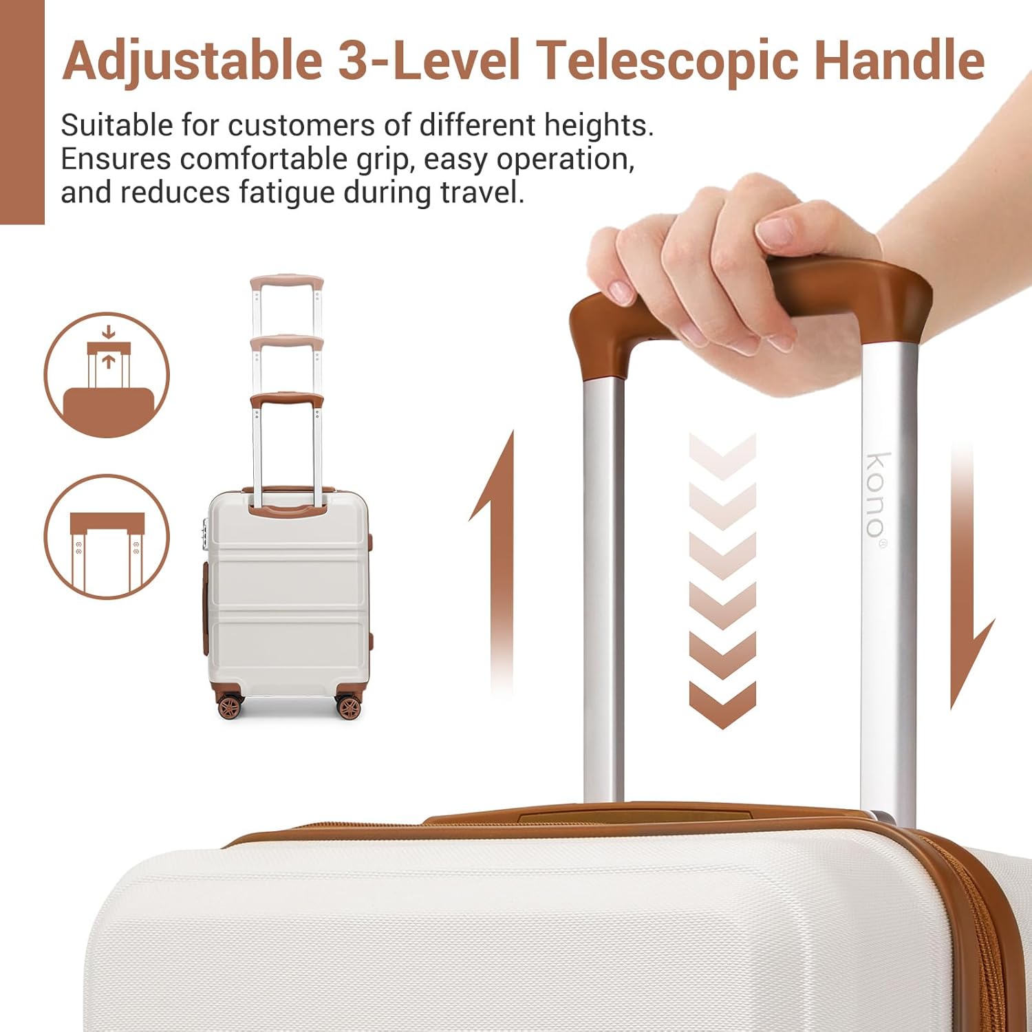 Detalle de Kono Suitcase Lightweight ABS+PC Hard Shell 24" Hand Luggage with TSA Lock and 4 Spinner Wheels