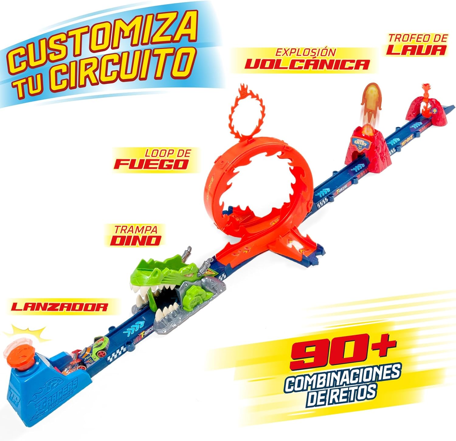 Detalle 1 de T-Racers Mix ‘N Race Volcanosaurus pista con 1 coche exclusivo