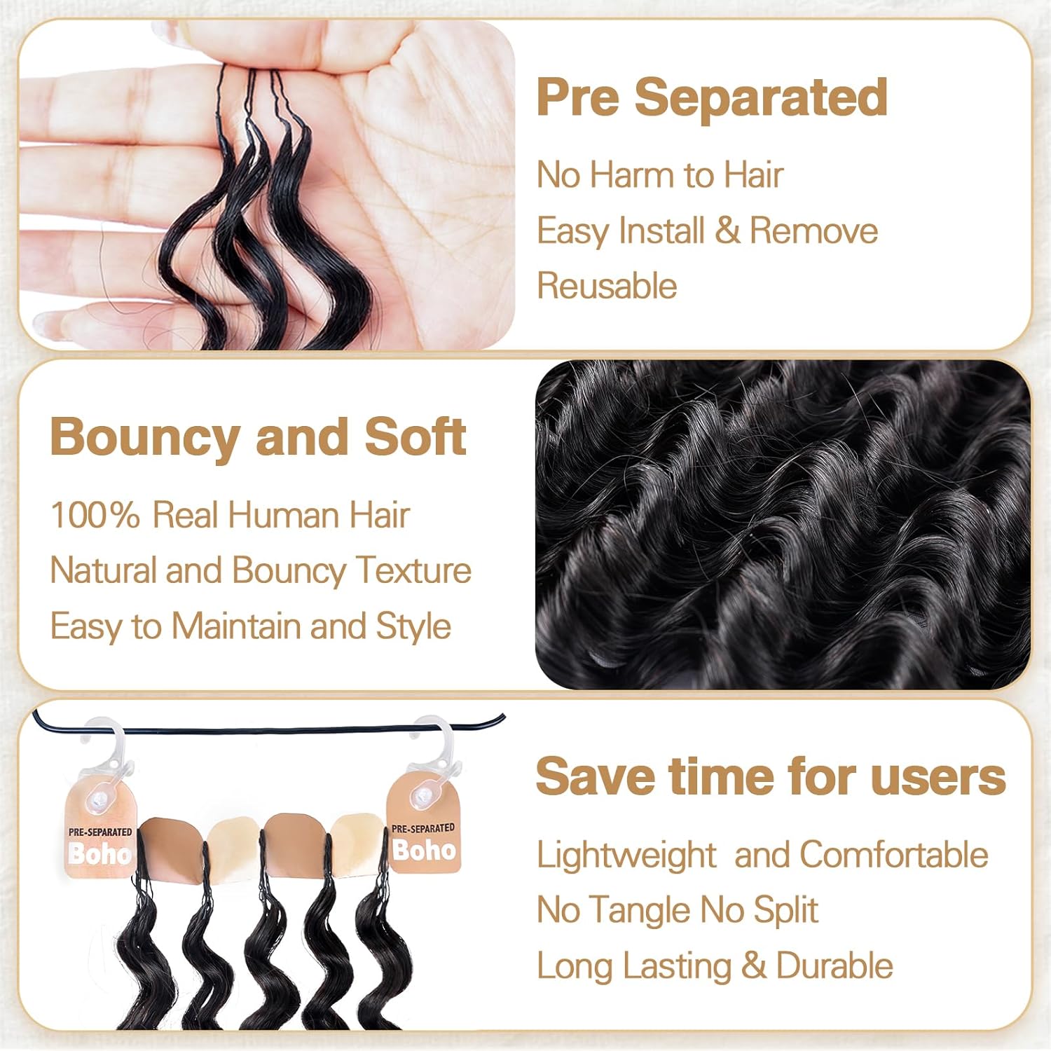 Detalle de Human Crochet Hair for Black Women: 14 Inch Feather Deep Wave Crochet Extensions, 60g, 50 Strands