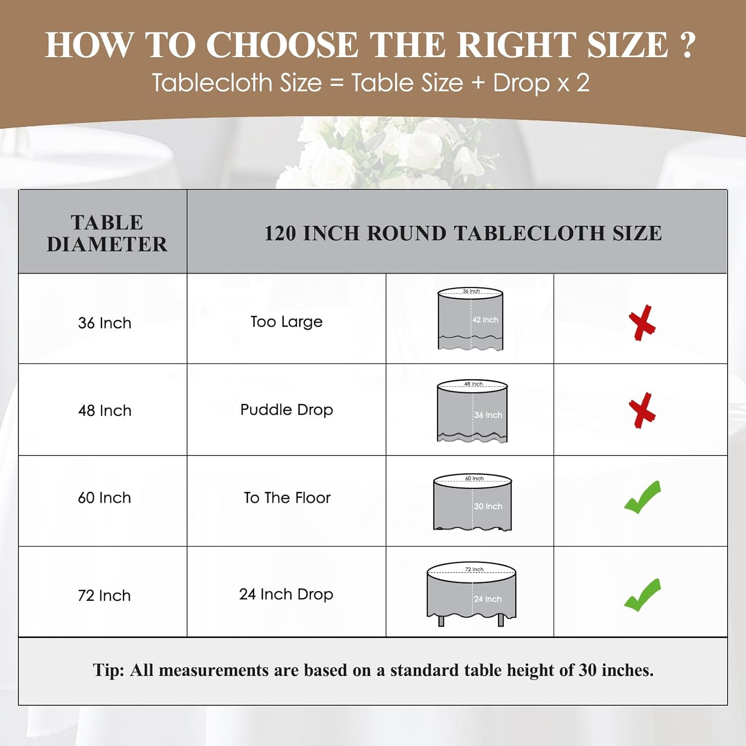 Thumbnail 5 de Aocoz Round Tablecloth 120 Inch (Ivory) 10-Pack — Washable Polyester Table Covers