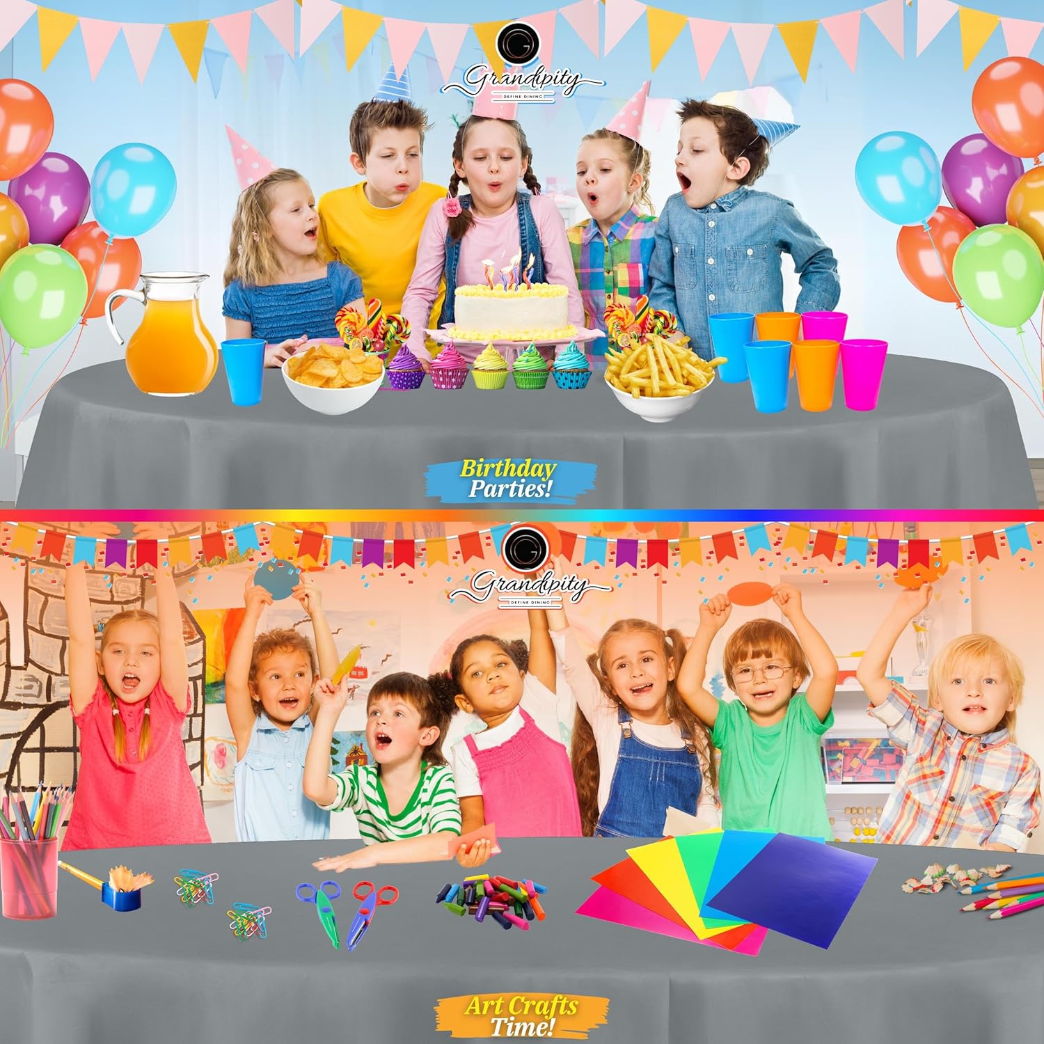 Thumbnail 3 de Grandipity Plastic Tablecloth, 54 in. x 108 in. Rectangular (Silver) — Disposable Plastic Cover for Parties and Events