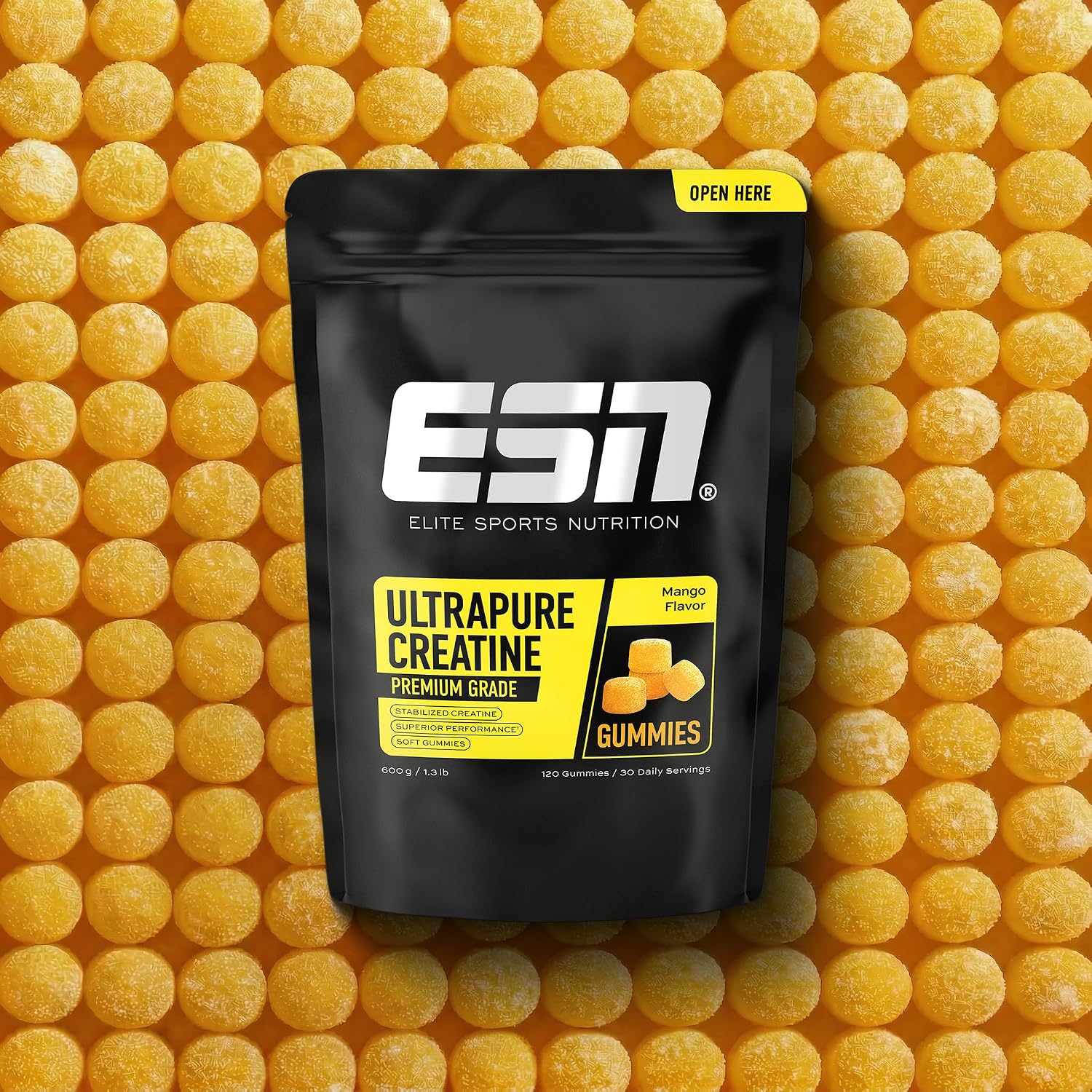 Thumbnail 1 de ESN Ultrapure Creatine Gummies: 120 caramelle mango, 30 porzioni, 3,4 g di creatina monoidrato per porzione