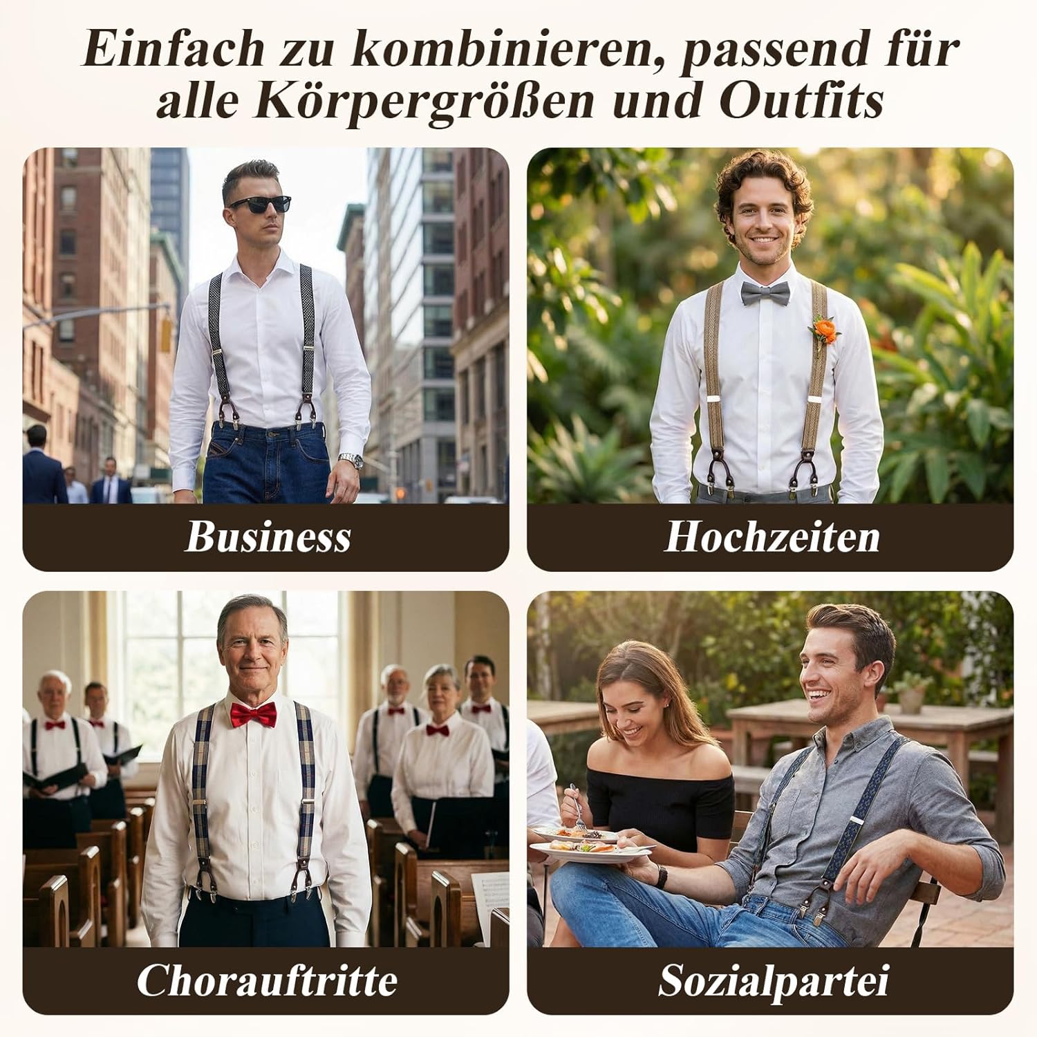Detalle 2 de KANGDAI Rindsleder Hosenträger für Herren, 3,5 cm breit mit 6 Metallclips – verstellbar, Geschenkbox