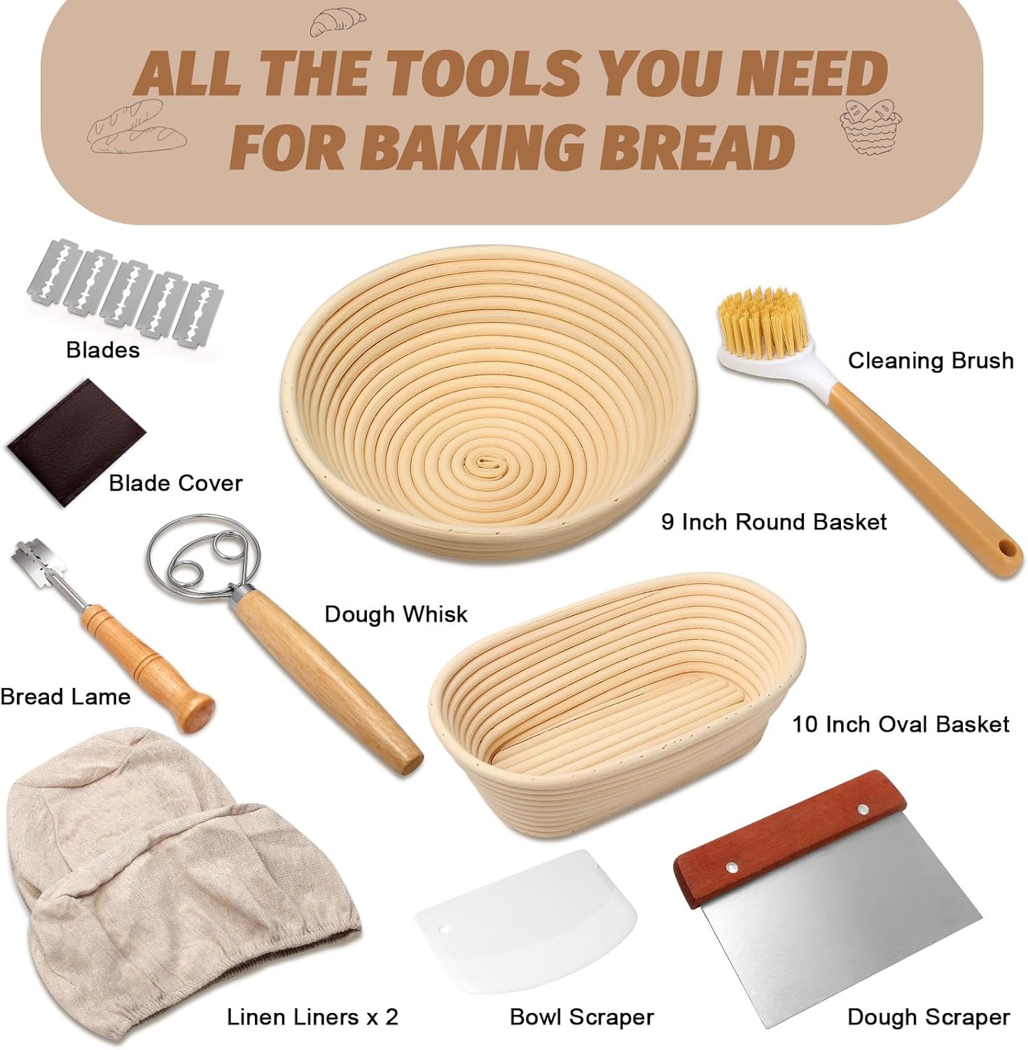 Thumbnail 4 de Sourdough Proofing Basket Set 10" 🥖
