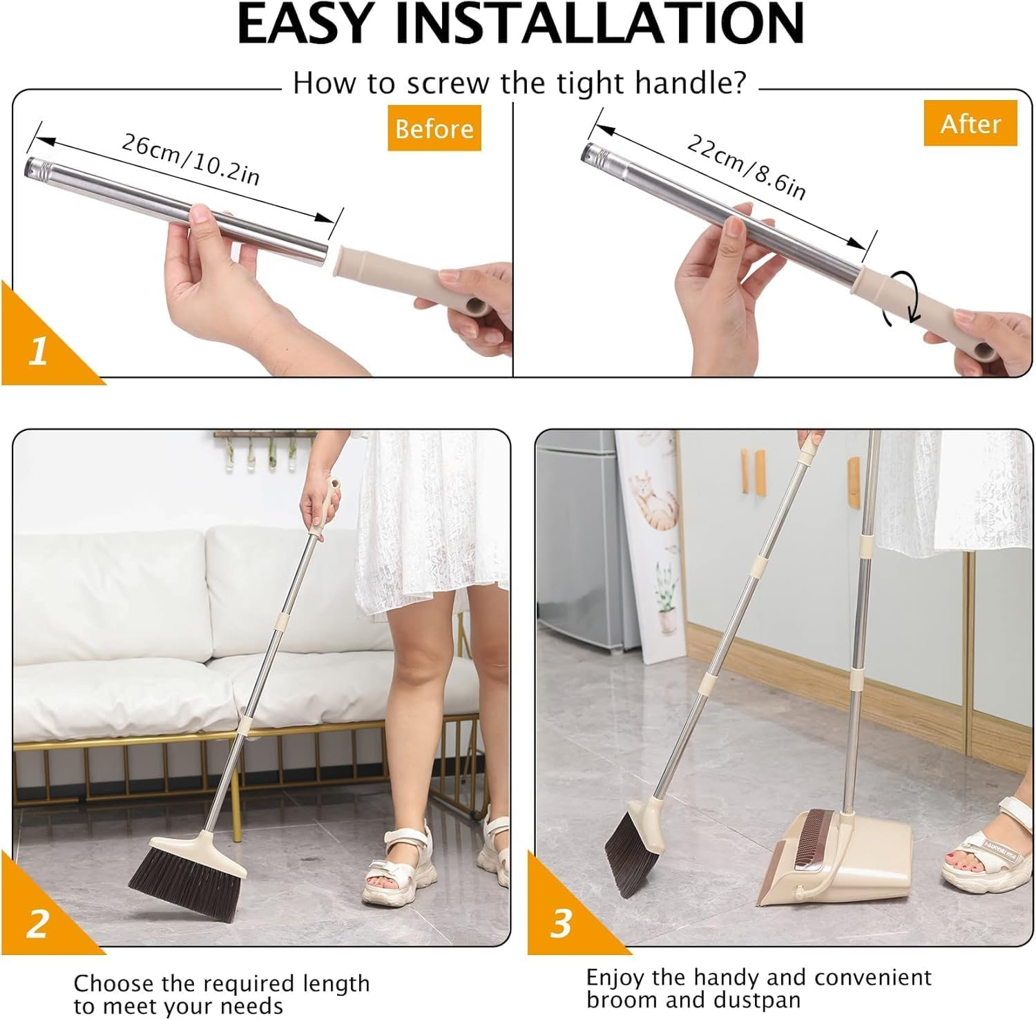 Thumbnail 5 de XXFLOWER 54.72" Long Handle Broom and Dustpan Set