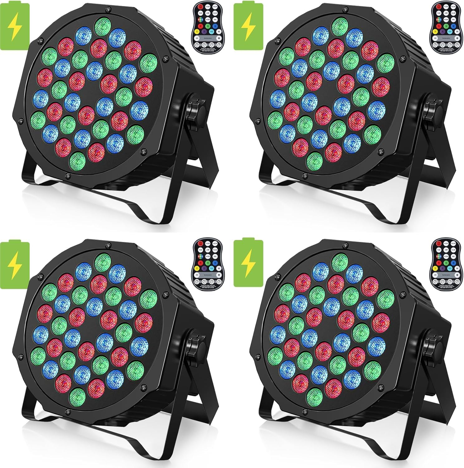 Detalle de HOLDLAMP ZQ01104 Rechargeable RGB PAR Lights, 36W, Wireless, 4-Pack