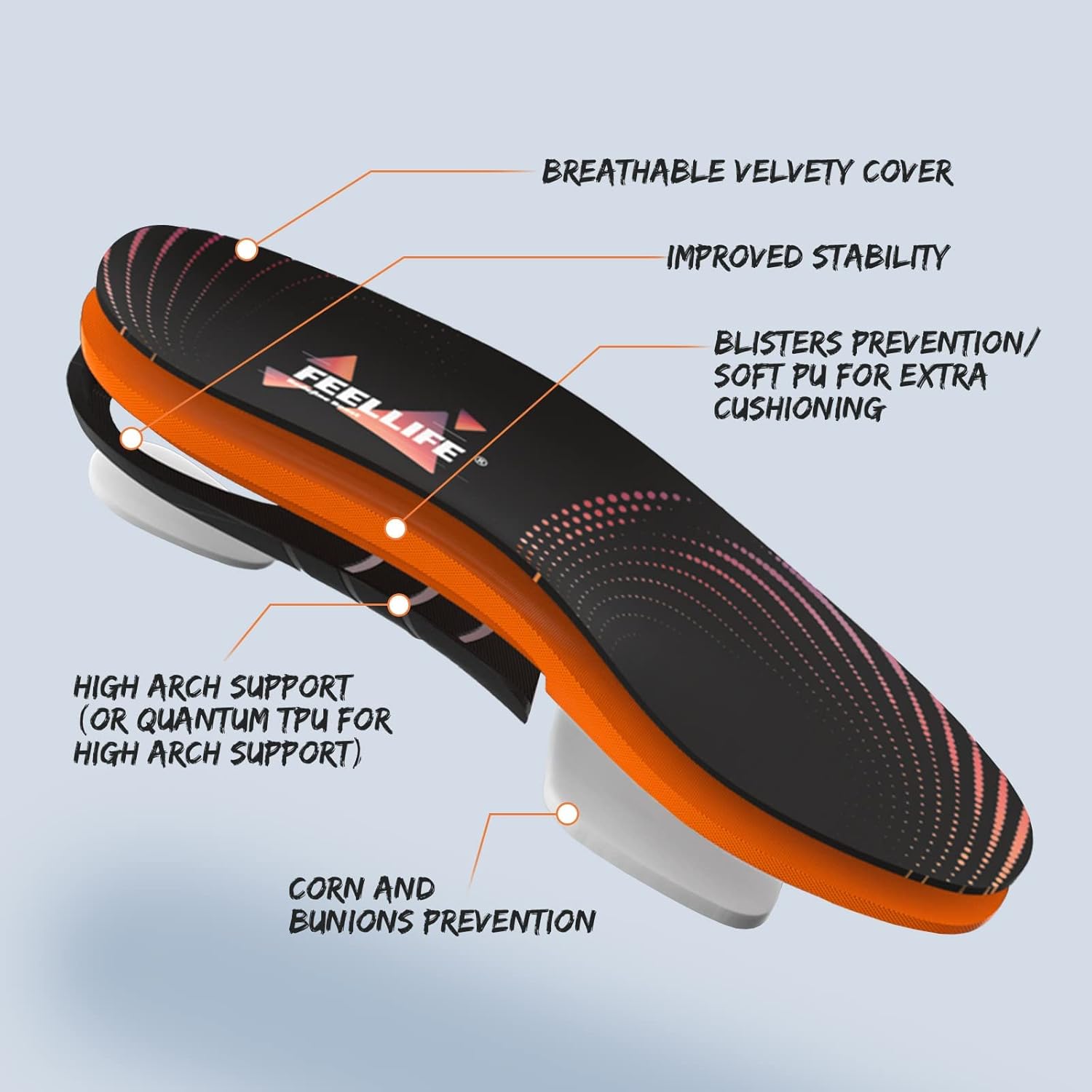 Detalle 2 de FEELLIFE Plantar Fasciitis Relief Shoe Insoles: Arch Support, Deep Heel Cradle, 1 Pair
