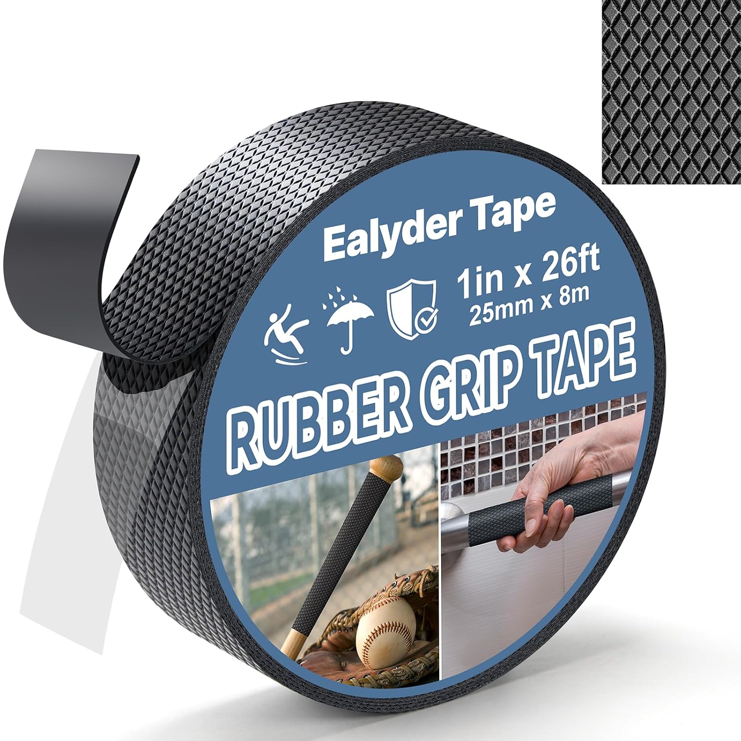 Detalle de Ealyder Tape 25 mm x 8 m Rubber Grip Tape – Ultra-Thin, Anti-Slip Black