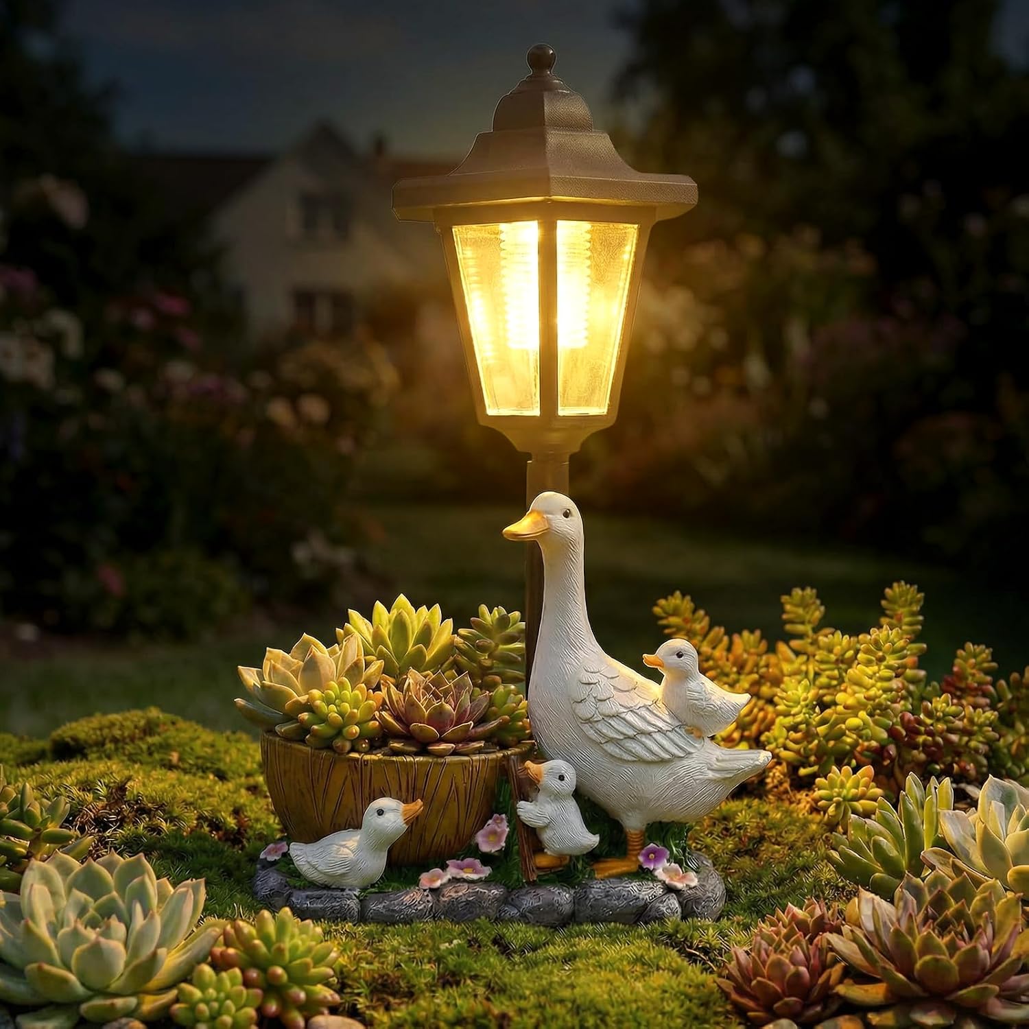 2026 Garden Duck Statues with Solar Lantern Flowerpot – solar-powered yard art for patio, lawn and porch
