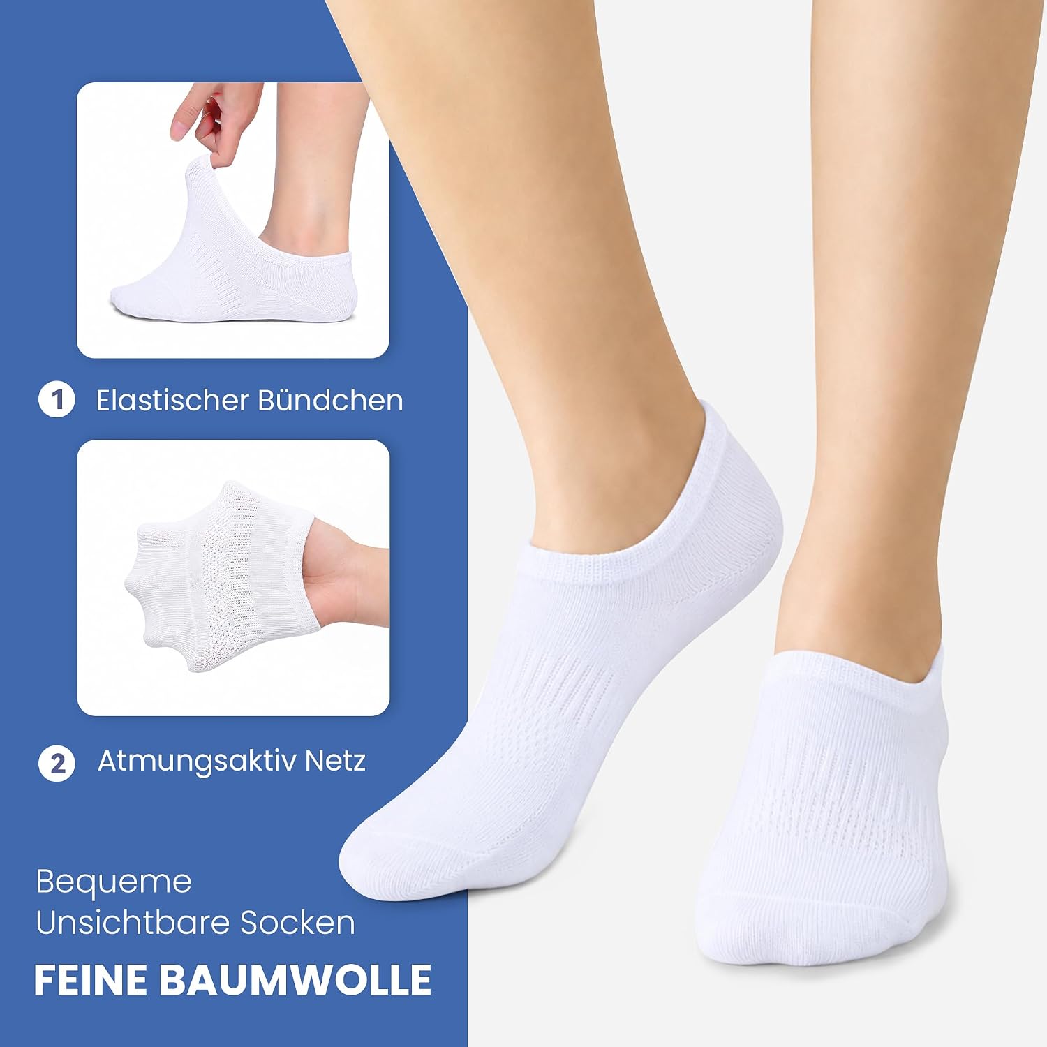 Thumbnail 2 de Falechay 10 Paar Sneaker Socken No-Show (Füßlinge) aus Baumwolle für Damen & Herren