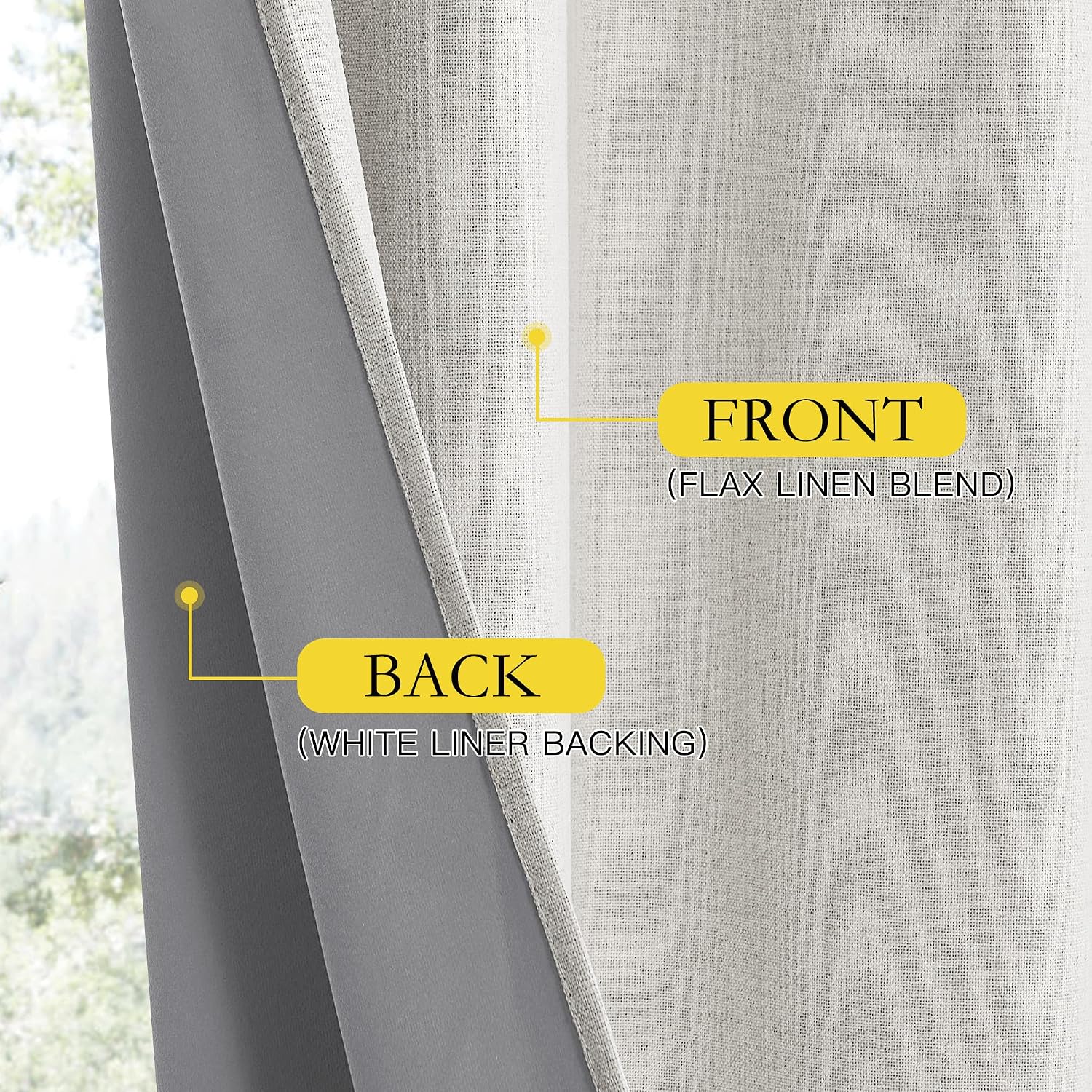 Detalle 2 de NICETOWN Snowbound Vintage Linen 100% Blackout Curtains – 2 Panels, 52" W x 102" L, 104" Total Width, Noise-Reducing Thermal Drapes