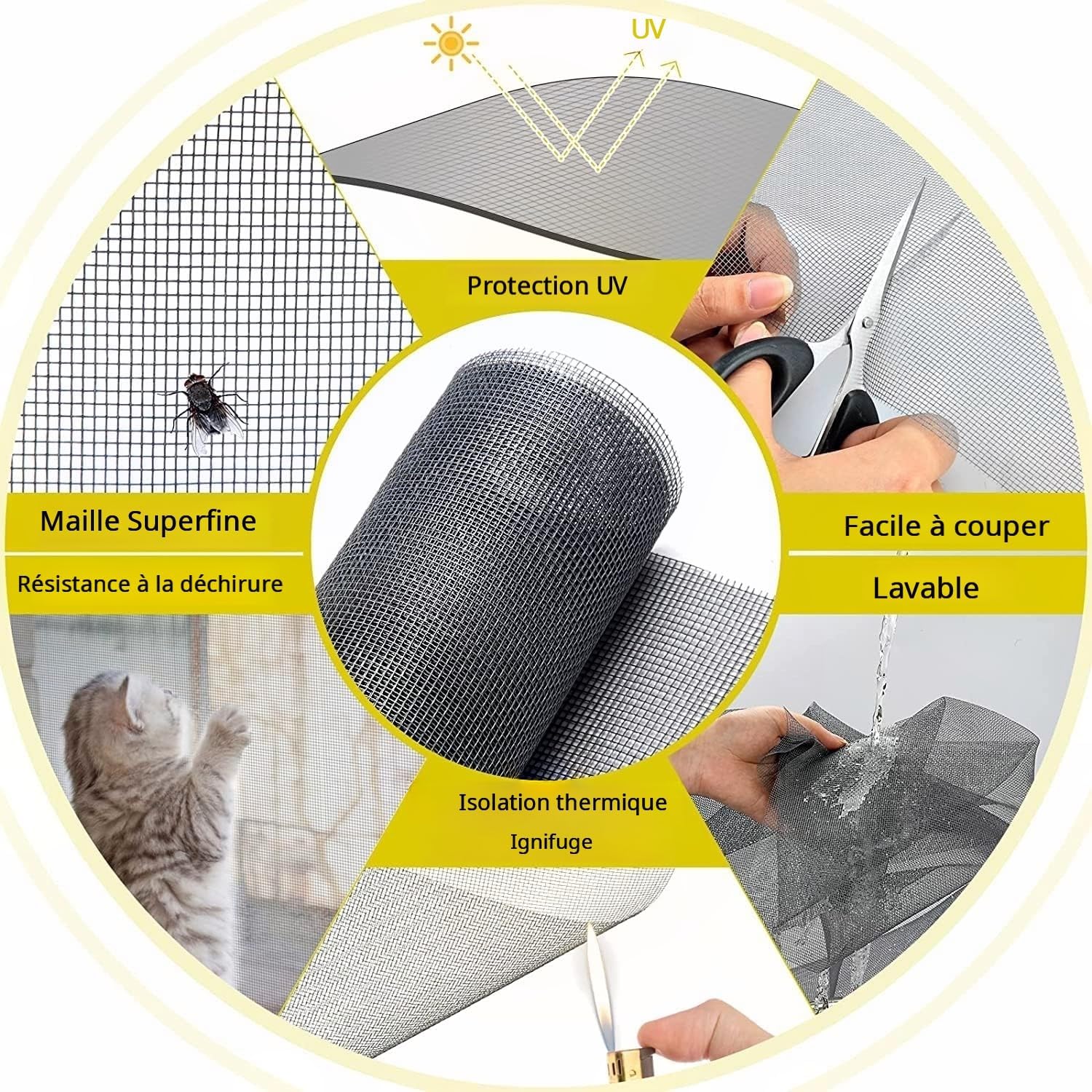 Detalle de UtauHom Moustiquaire Fenêtre Magnétique Recoupable jusqu’à 130x150 cm – Moustiquaire fibre de verre, sans vis, cadre blanc, mesh grise
