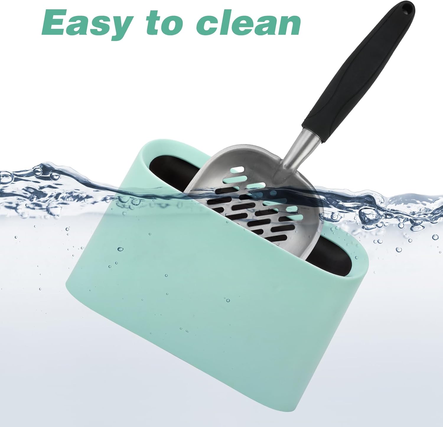 Detalle de Mfsdai Aluminium Cat Litter Scoop with Holder – Ergonomic Long Handle, 5 mm Sieve & 2-in-1 Waste Container (Green)