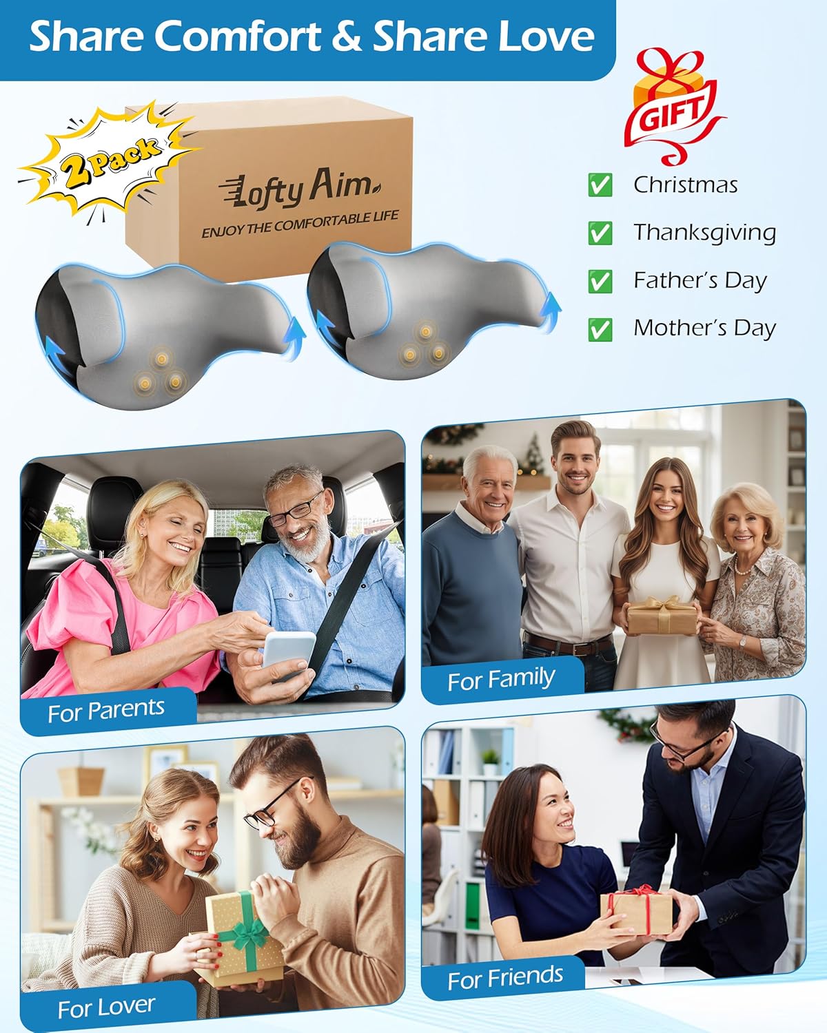 Thumbnail 6 de Lofty Aim Car Neck Pillow: 2 Pack Ergonomic Memory Foam Headrest Cushions for Driving