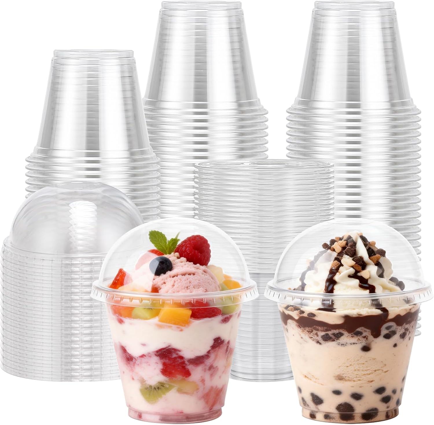 Thumbnail 6 de Lamosi 9 oz Clear Plastic Cups with Lids (50 Pack) – Flat, No-Hole Lid for Spill-Proof To-Go Treats