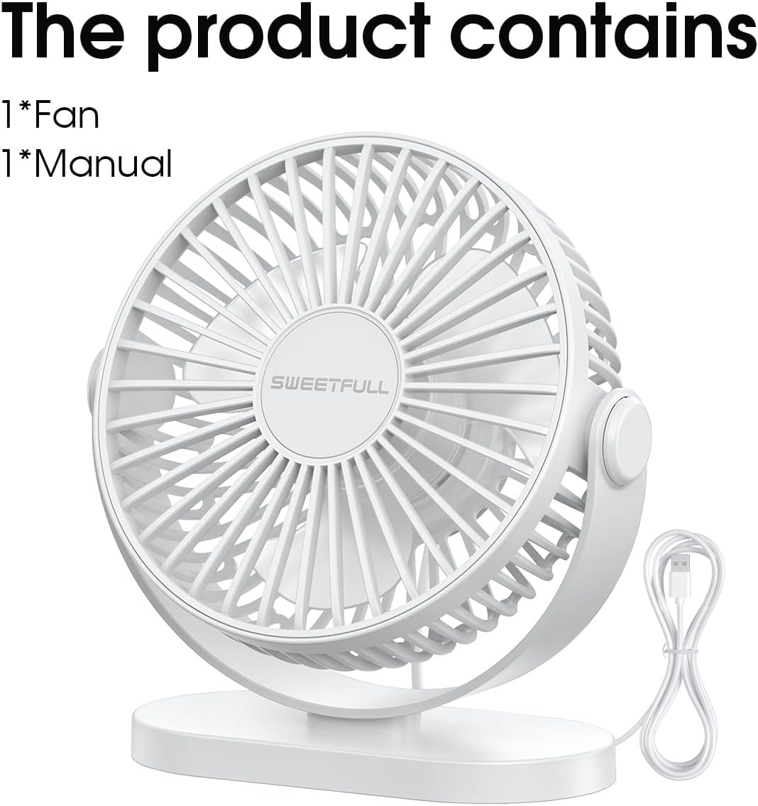 Thumbnail 6 de LULUWA Mini Ventilatore da Scrivania USB con rotazione 360° e 3 velocità (bianco)