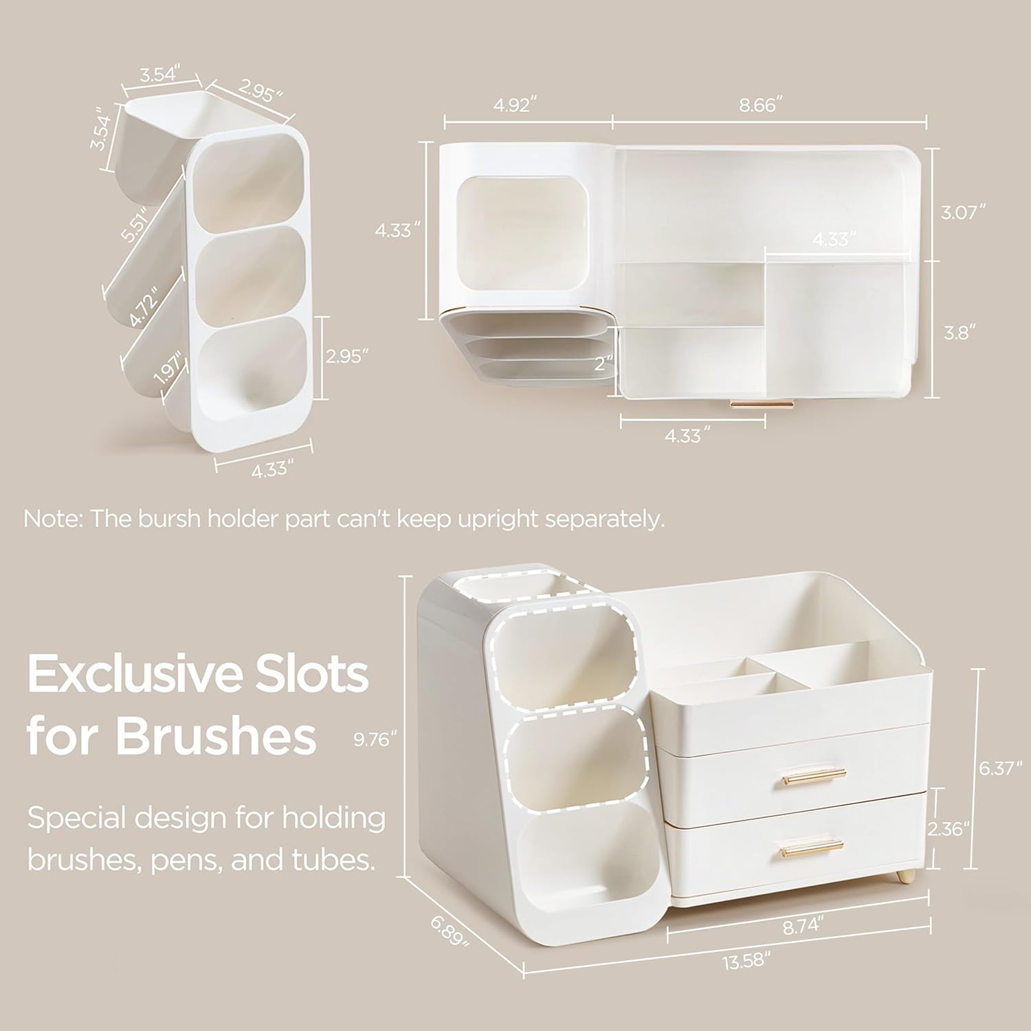 Detalle de HBlife Kosmetik Organizer mit Schubladen – 3-in-1 Make-up Aufbewahrung, Große Kapazität, Weiß
