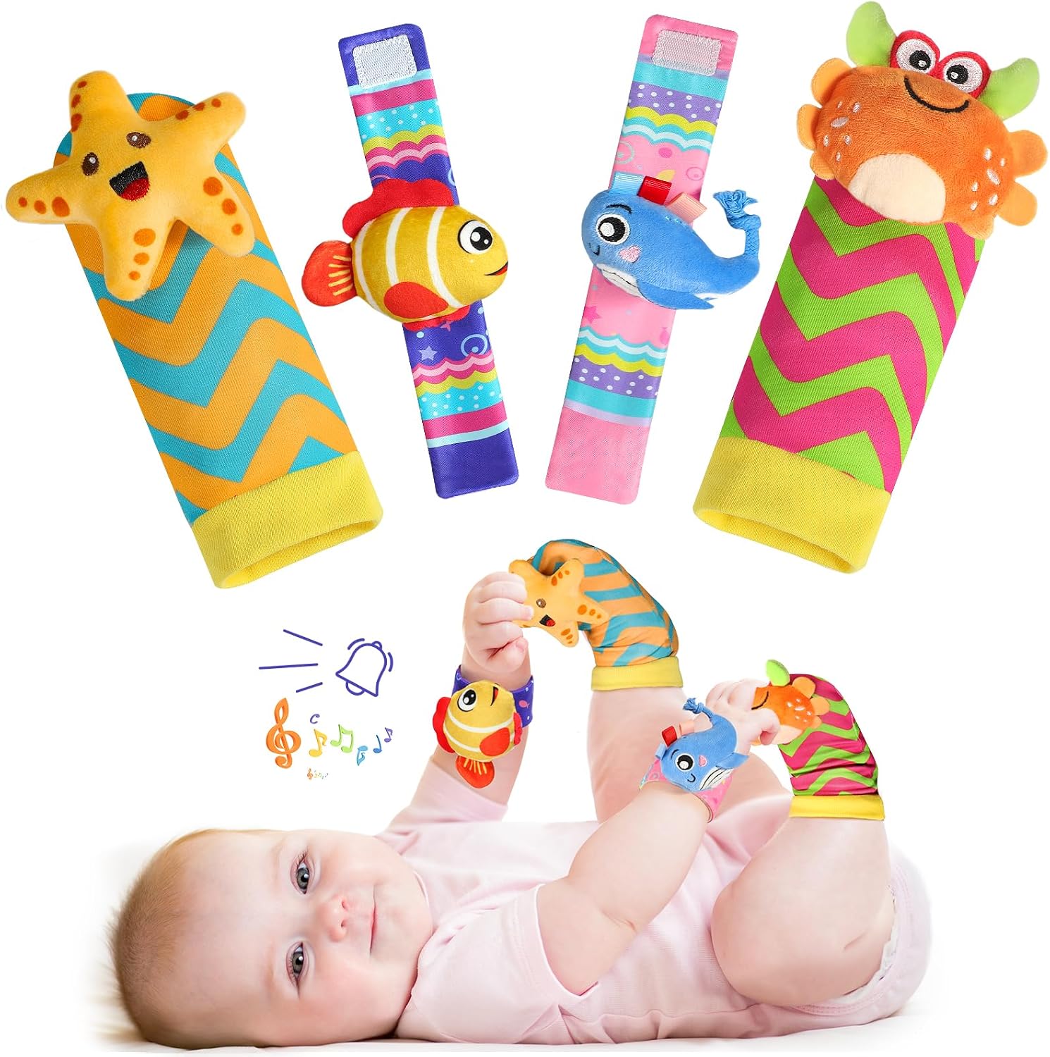 Foot Finders Wrist Rattles sensory socks & wrist rattles for babies (newborn–12 months) – marine life
