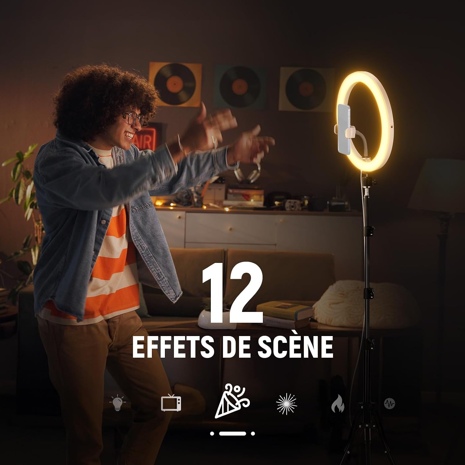 Detalle 2 de NEEWER RH12B Pro Anneau lumineux LED 30W—180 cm de trépied et fixation mobile pour YouTube, maquillage et vlog