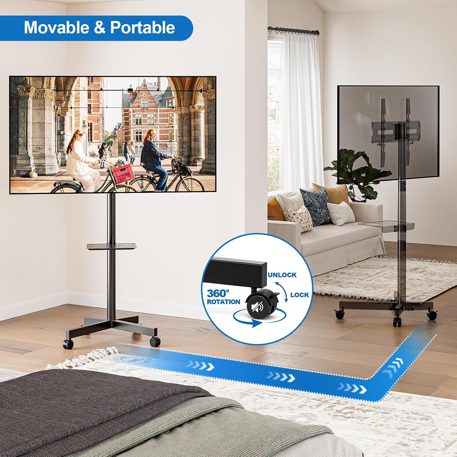 Thumbnail 6 de HOLMAXD Mobile TV Stand Rolling Cart for 23–65-Inch TVs, 110 lb Capacity