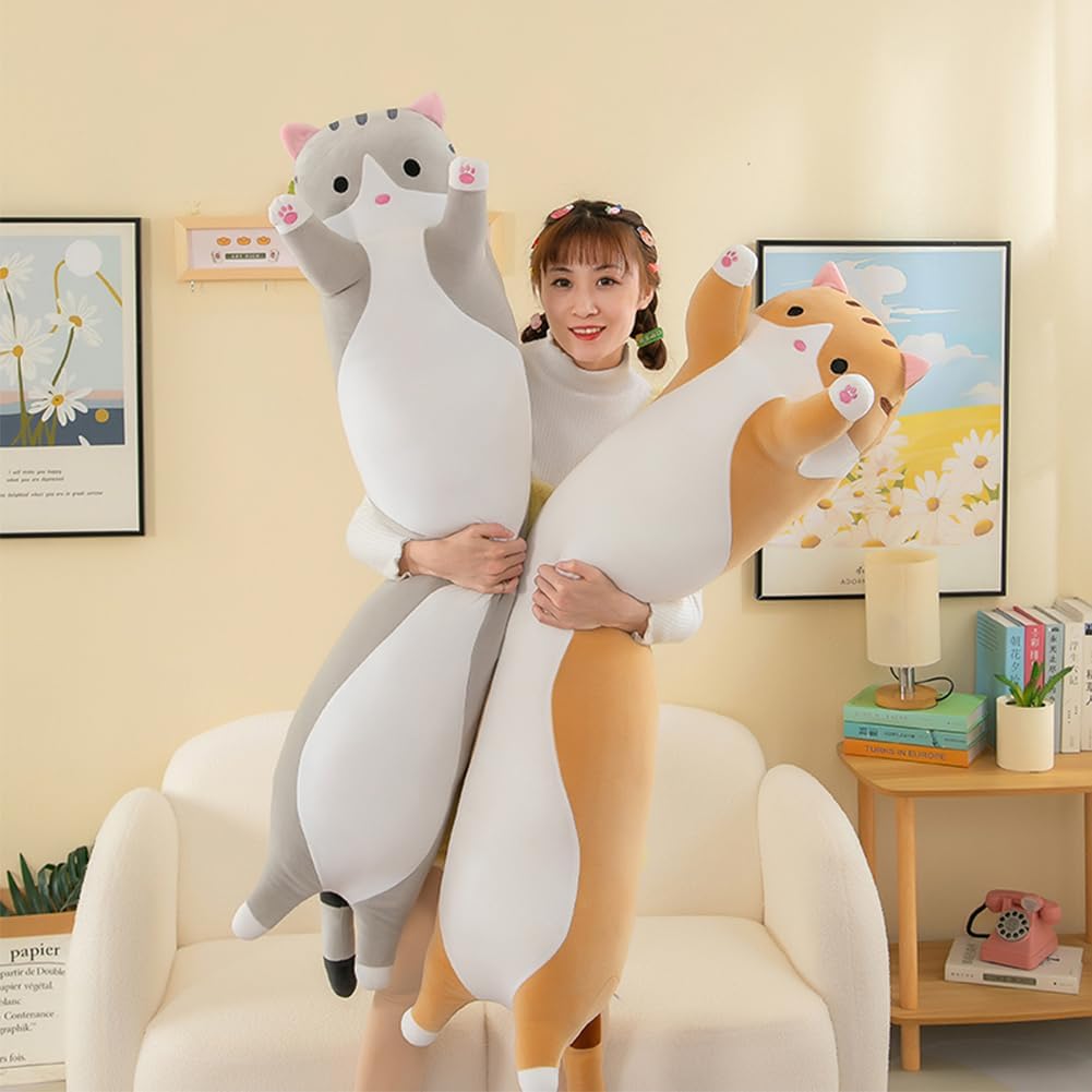 Detalle de Long Cat Plush Pillow 50cm orange