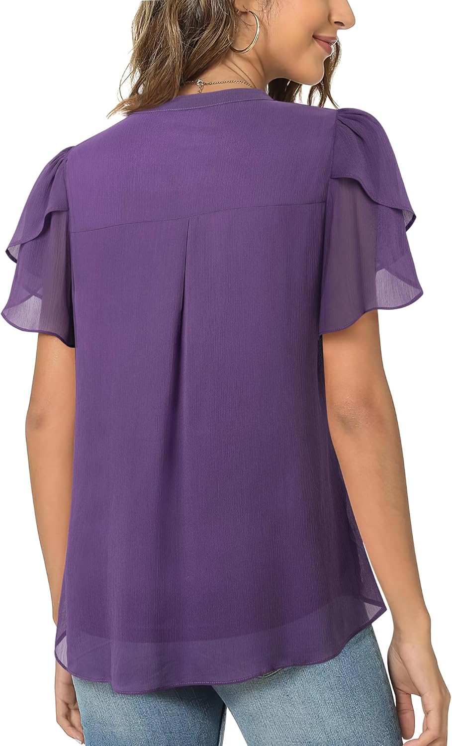 Thumbnail 3 de Lotusmile Women's Dressy Chiffon Blouses: Puff Sleeve V-Neck Top for Summer & Work