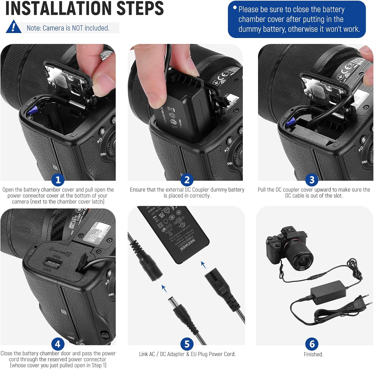 Detalle de NEEWER NP-FZ100 Adaptateur secteur AC/DC + coupleur DC (batterie factice) pour Sony