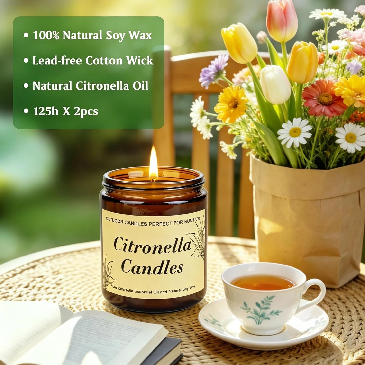 Detalle de Citronella Kerze Outdoor Groß – 2er-Set im Glas, 250 Std., 100% Soyawachs