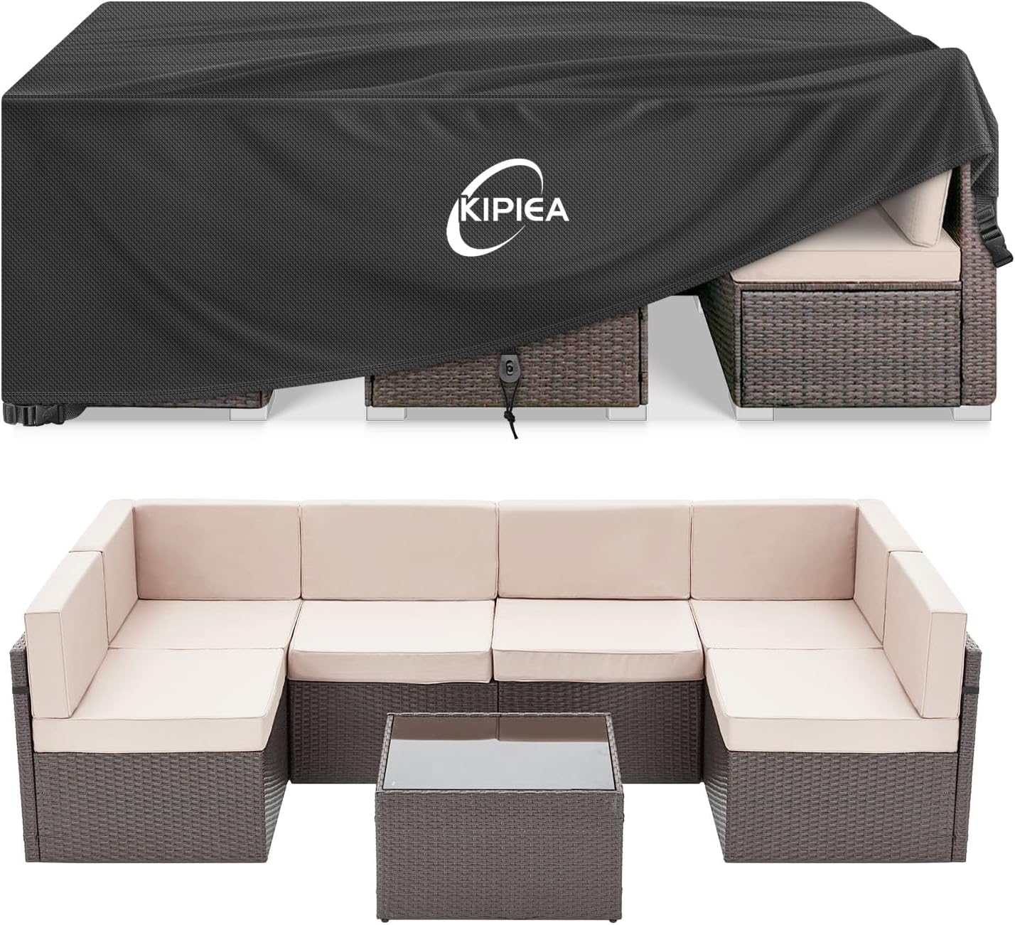 Detalle de Kipiea 110" L x 74" W x 28" H Patio Furniture Cover, 420D Oxford