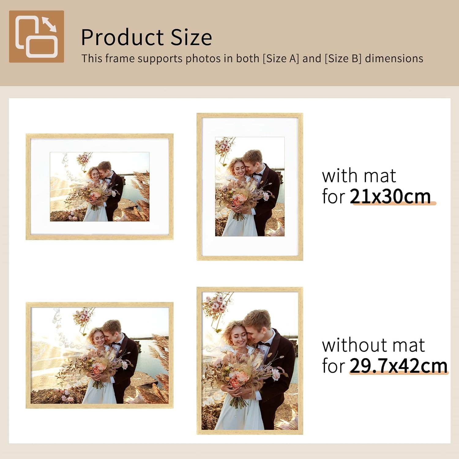 Detalle de A3 Picture Frame 3 Pack: Versatile MDF Frames for A4 Photos with Matting