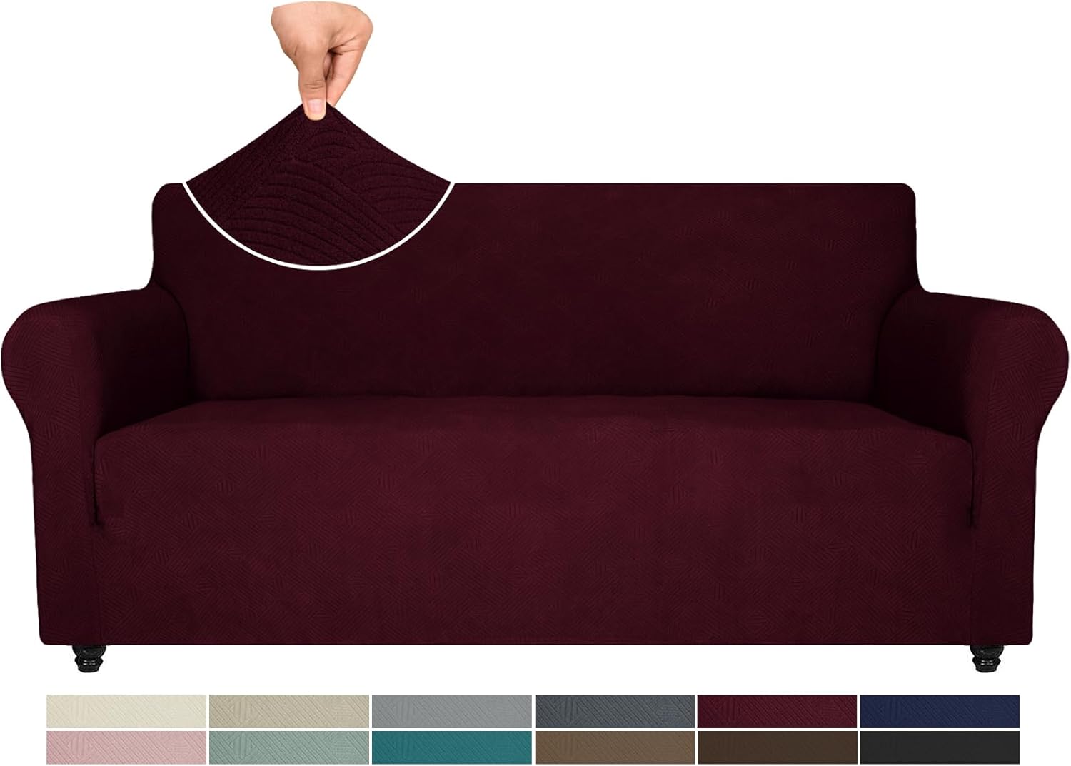 Detalle de Ystyle Housse de Canapé 3 Places avec Accoudoirs – Housse Extensible, Antidérapante et Universelle (Rouge)