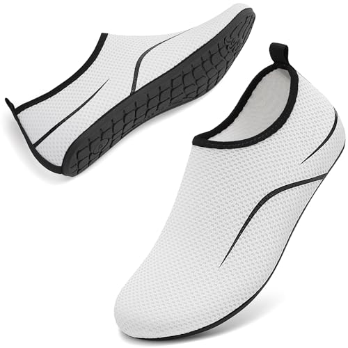 Detalle de RUOMU Badeschuhe Damen Herren – Schnelltrocknende Aqua Schuhe in Weiß, EU 39