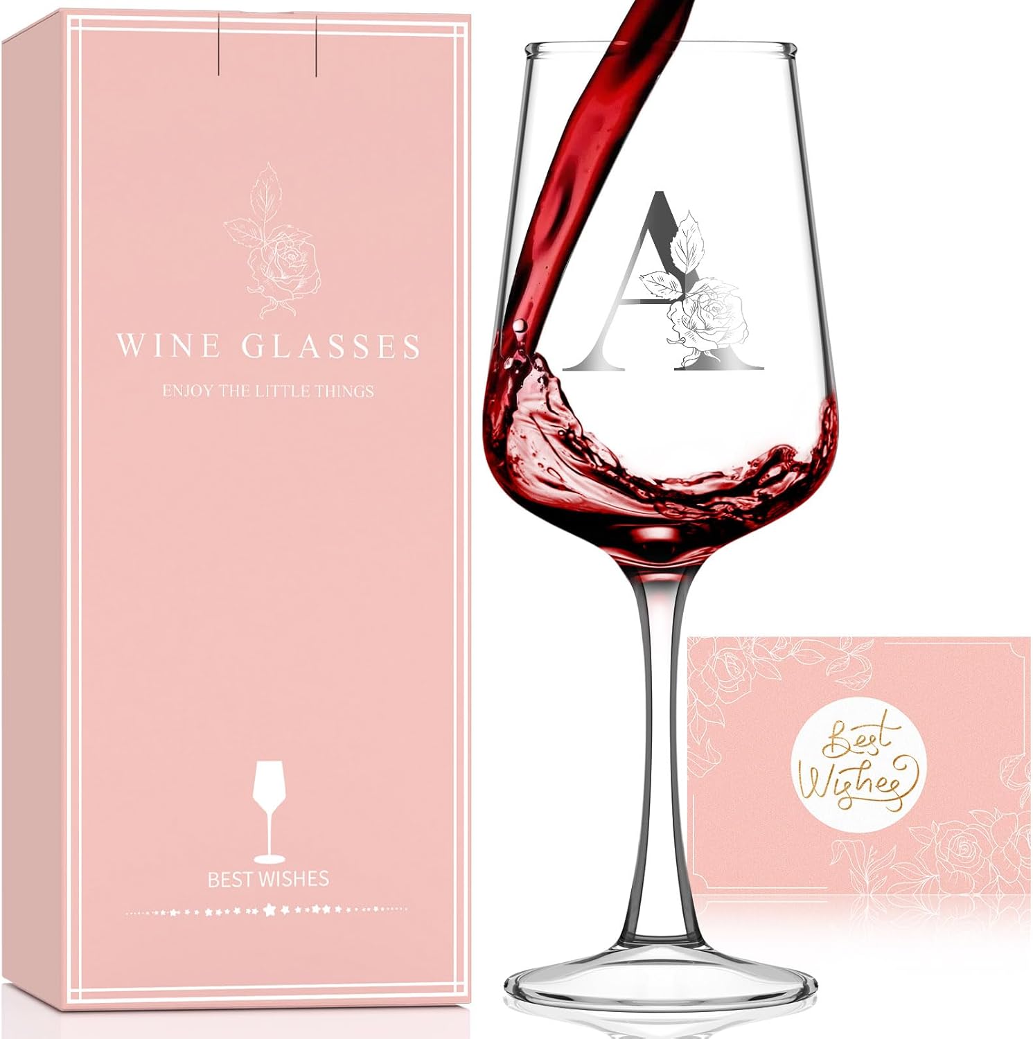 Personalized Initial Wine Glass Gift Set for Mothers, Grandmothers, Wives, and Daughters